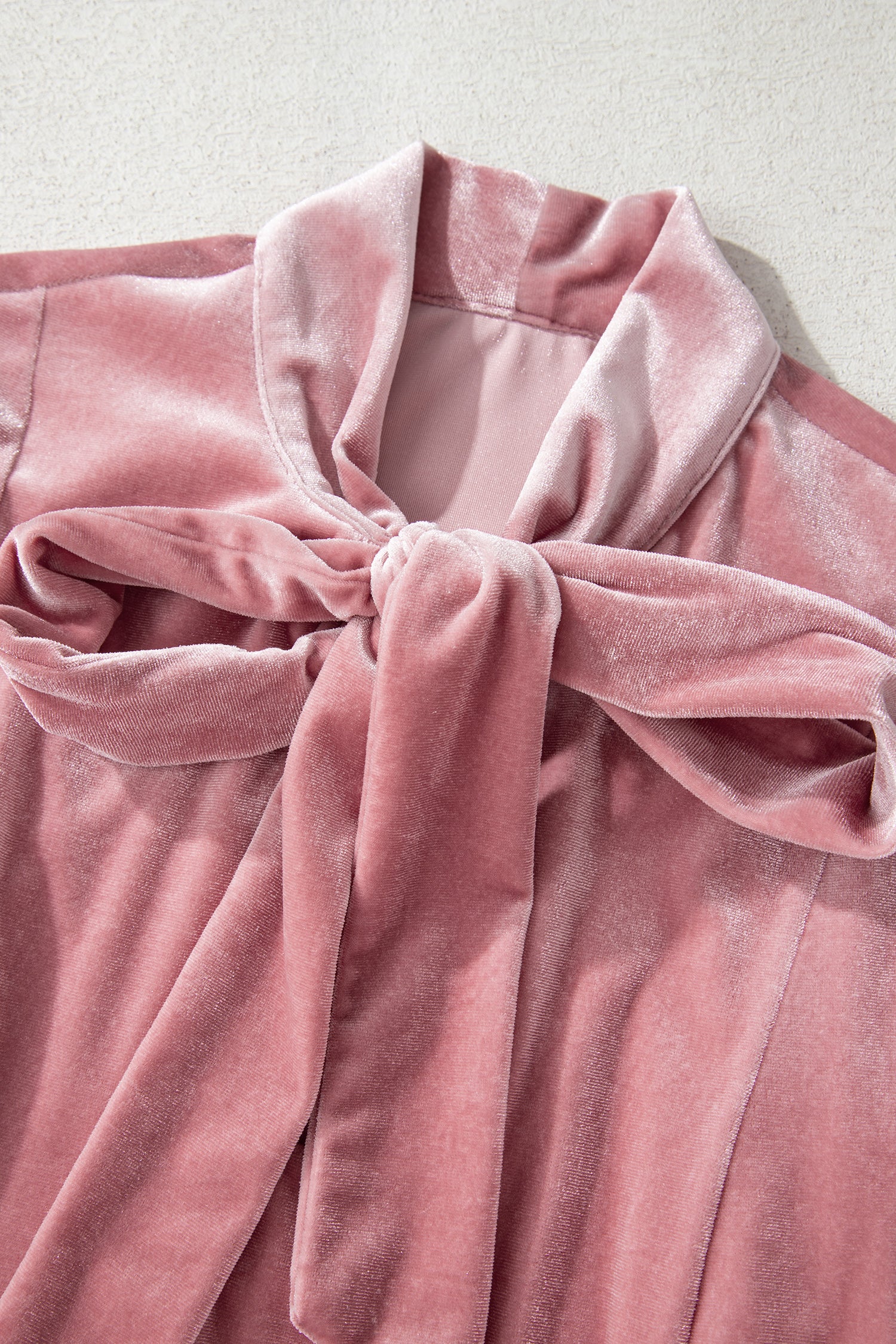 Fushia Solid Color Velvet Ribbon Bow Knot Long Sleeve Blouse-Tops/Blouses & Shirts-[Adult]-[Female]-2022 Online Blue Zone Planet