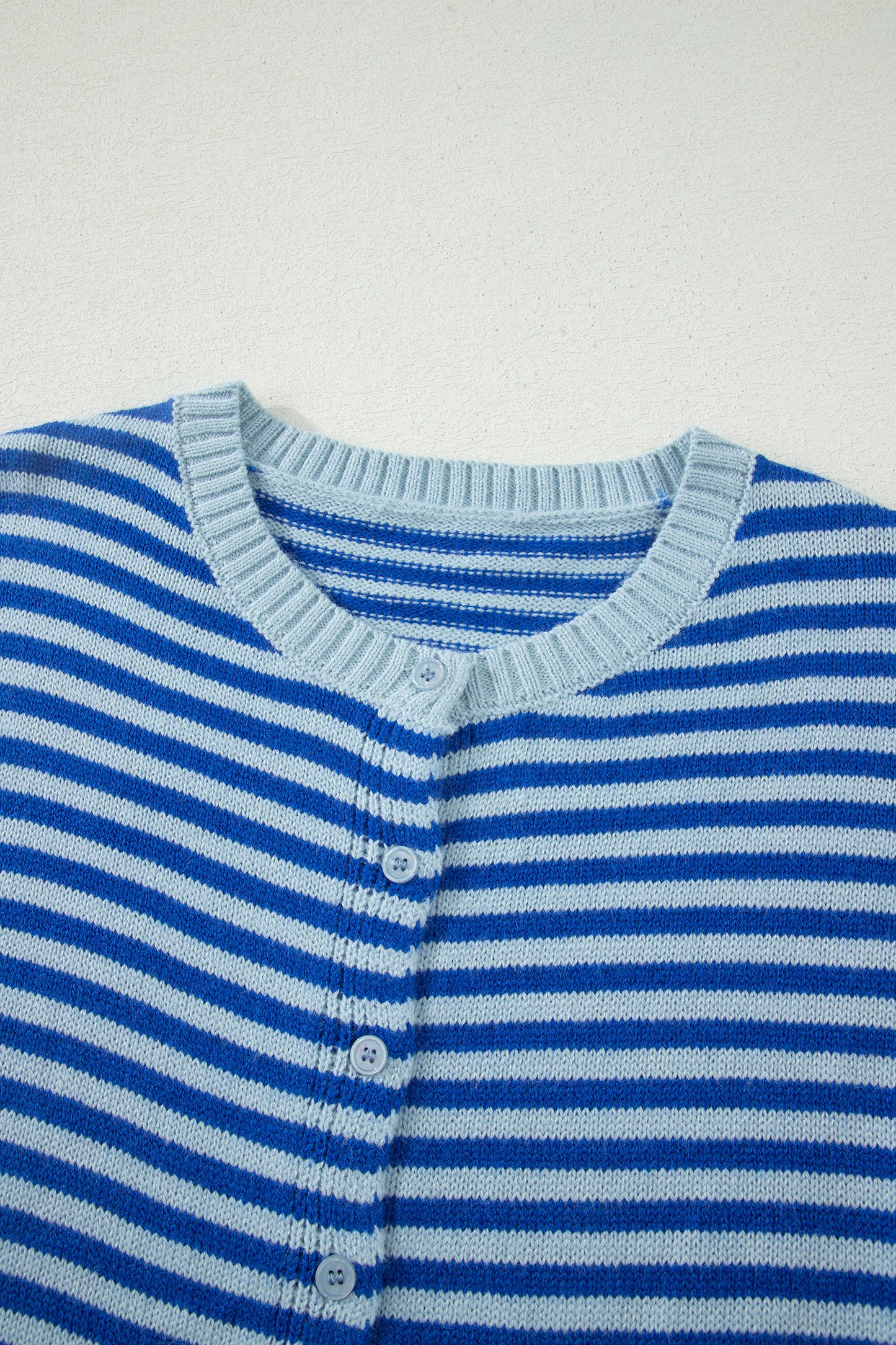 Blue Stripe Loose Half Sleeve Knit Button Down Sweater Cardigan-Sweaters & Cardigans/Cardigans-[Adult]-[Female]-2022 Online Blue Zone Planet