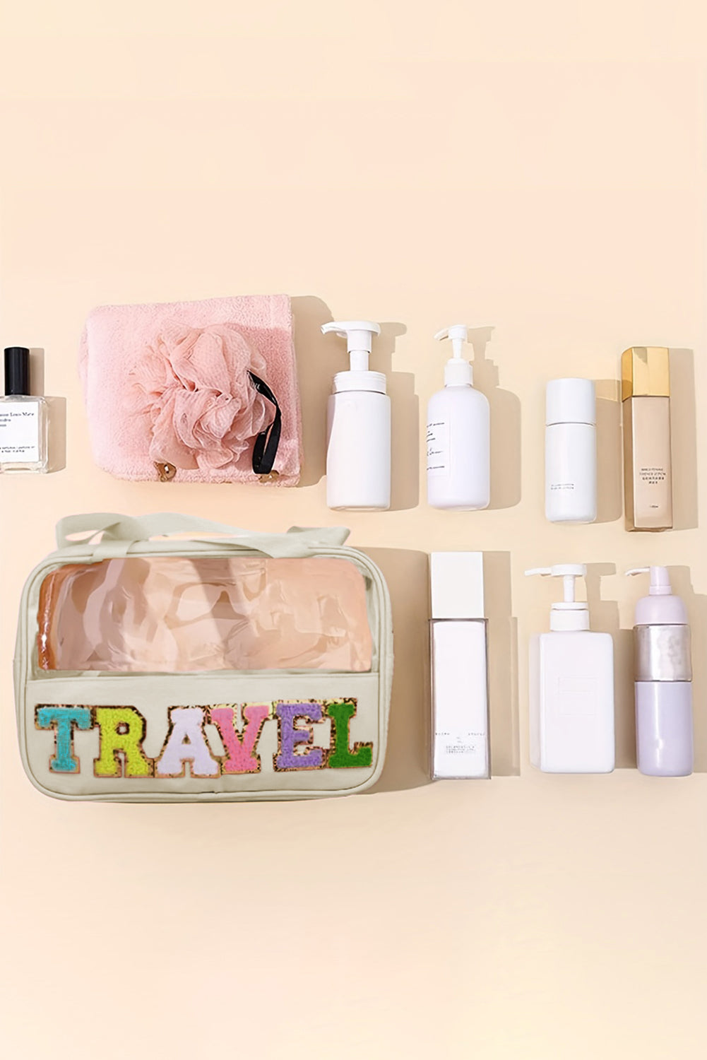 Light Pink Travel Chenille Letter Clear Pvc Makeup Bag-Shoes & Bags/Makeup Bags-[Adult]-[Female]-2022 Online Blue Zone Planet