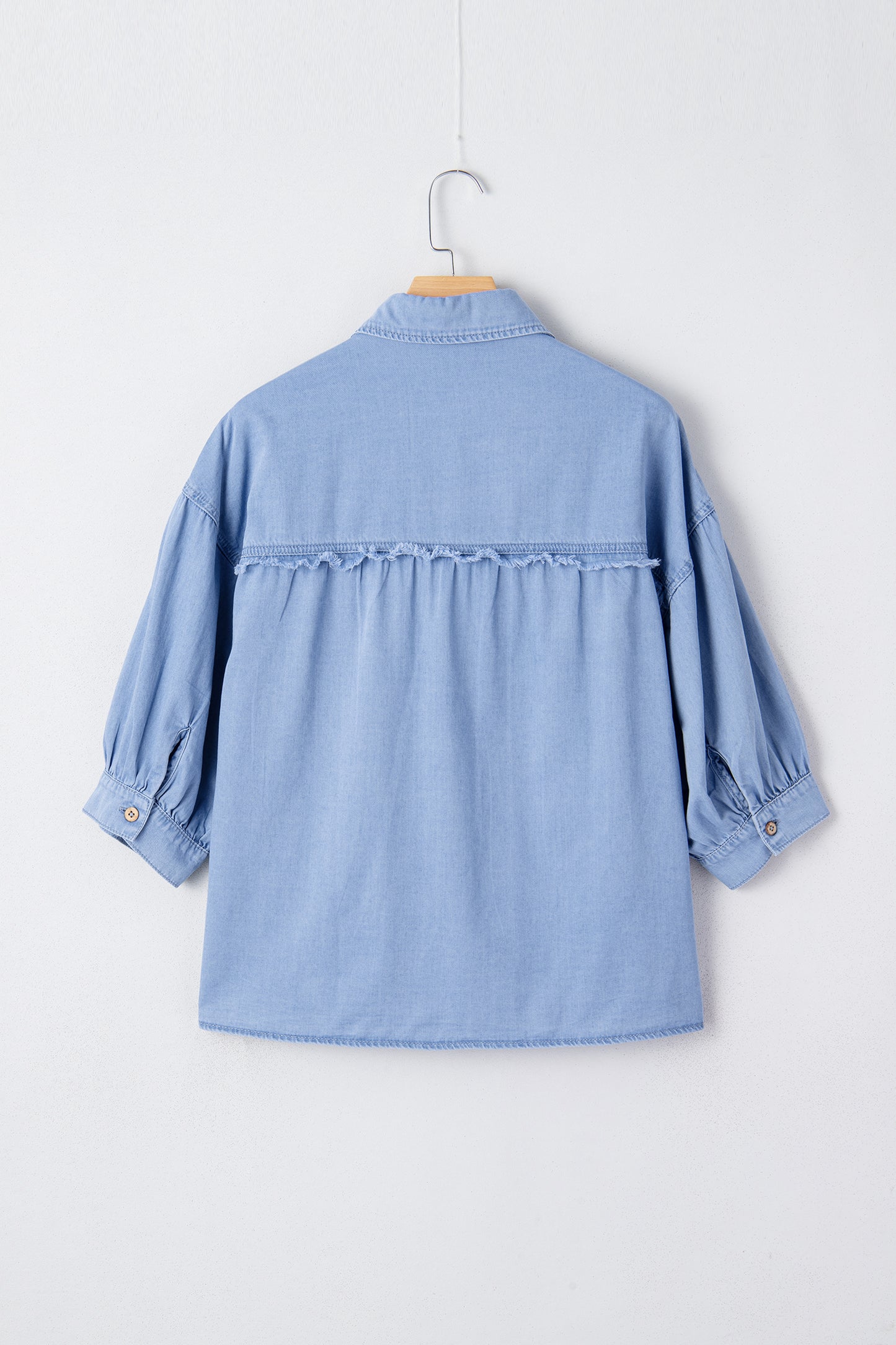 Myosotis Washed Drop Shoulder Bracelet Sleeve Chambray Shirt-Bracelet-[Adult]-[Female]-2022 Online Blue Zone Planet