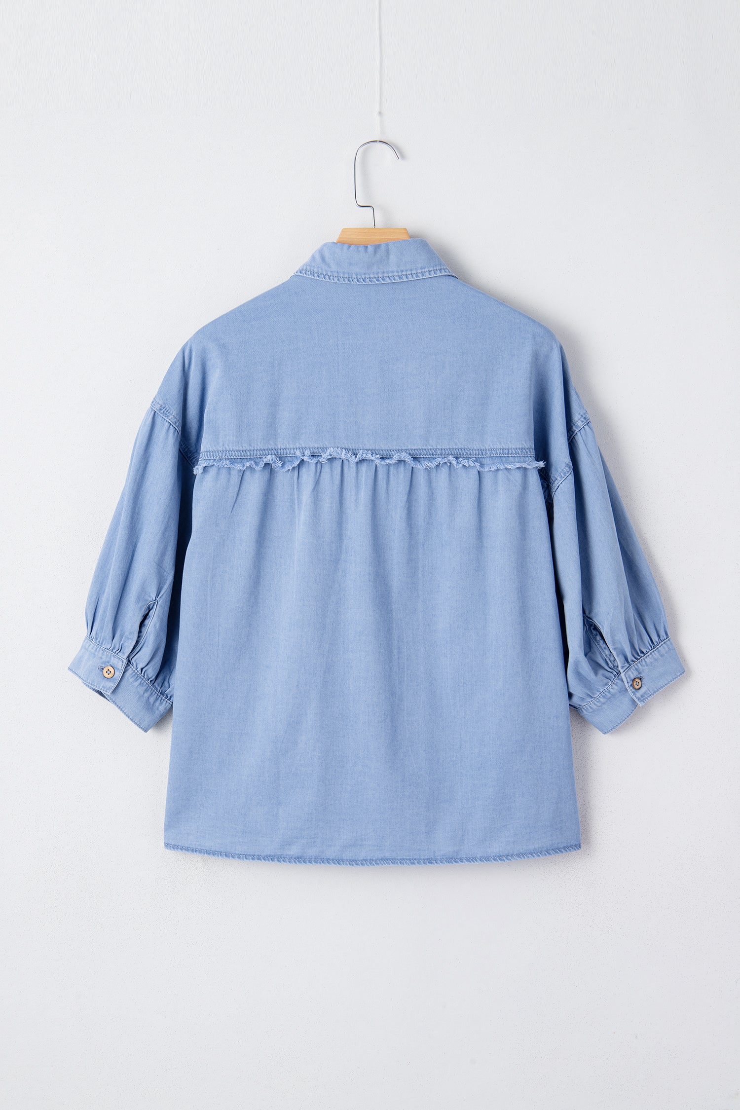 Myosotis Washed Drop Shoulder Bracelet Sleeve Chambray Shirt-Bracelet-[Adult]-[Female]-2022 Online Blue Zone Planet