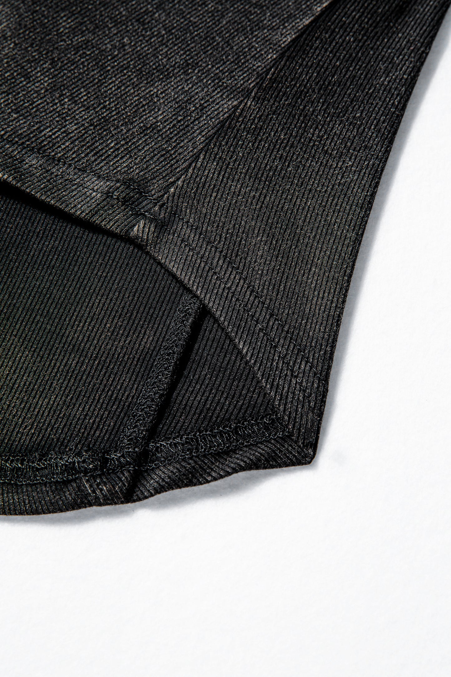 Black Exposed Seam Ribbed Long Sleeve Top