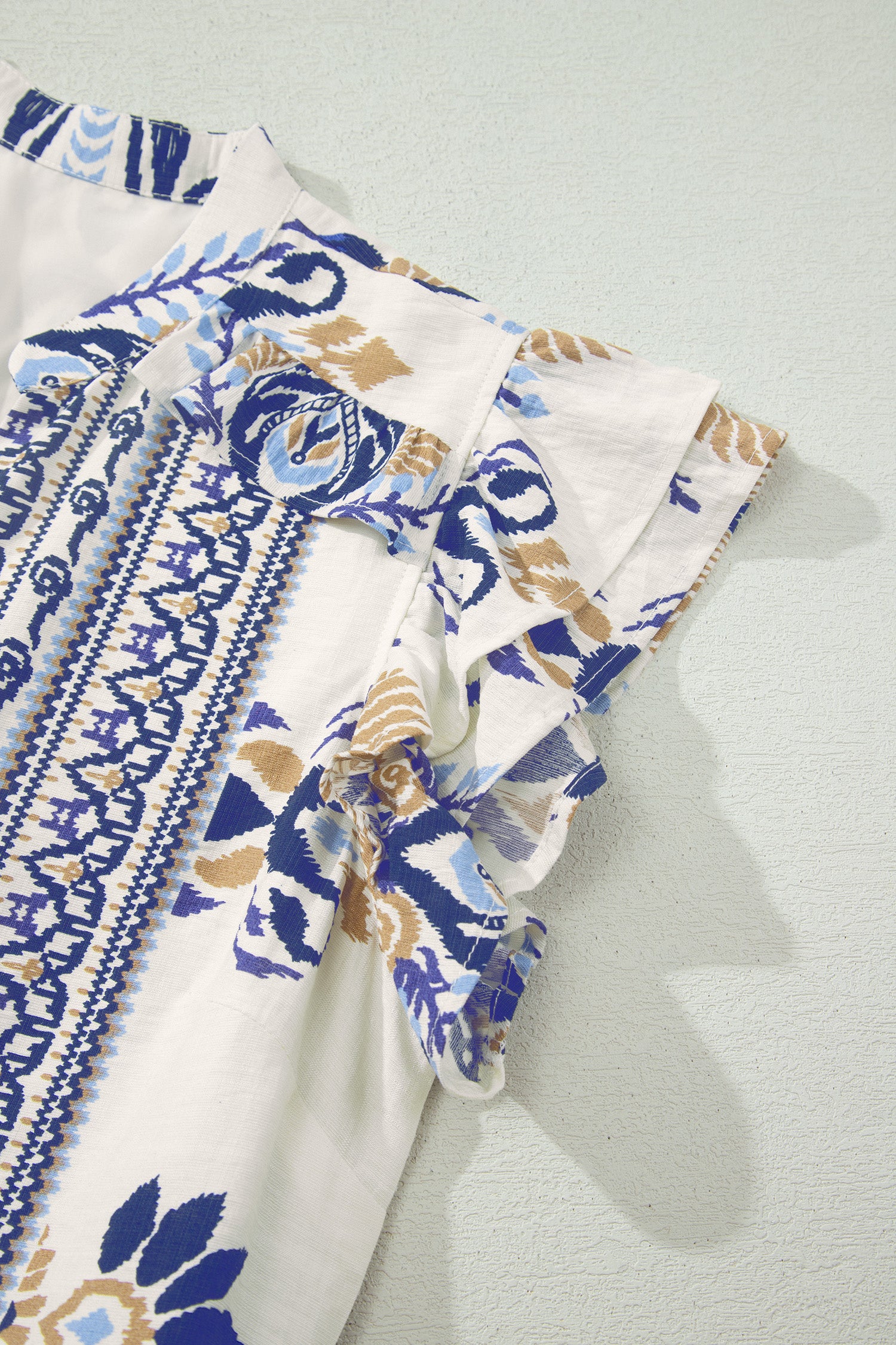 Blue Boho Western Floral Printed Split Neck Ruffled Sleeve Mini Dress-TOPS / DRESSES-[Adult]-[Female]-2022 Online Blue Zone Planet
