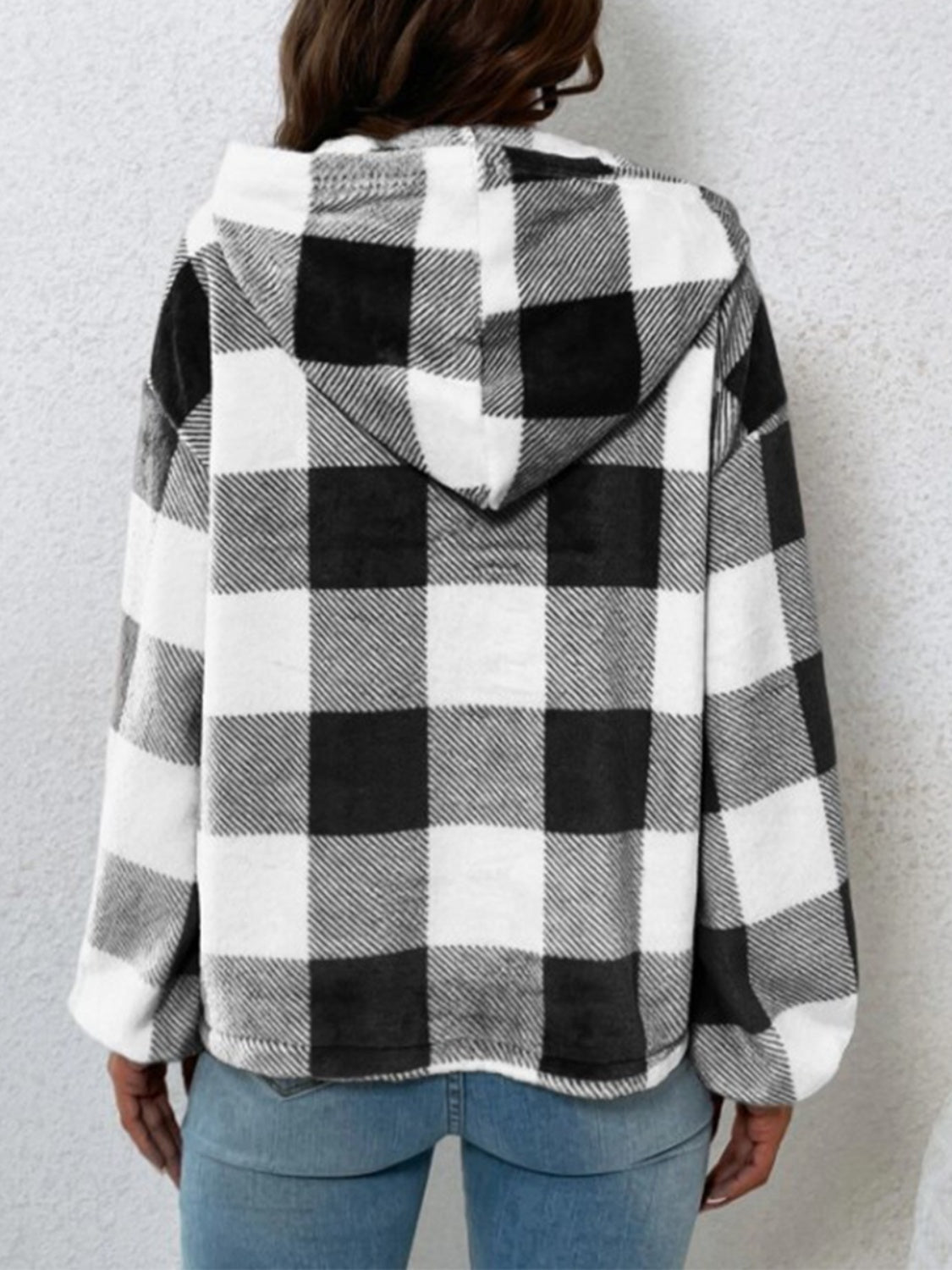 Plaid Half Button Long Sleeve Hoodie-TOPS / DRESSES-[Adult]-[Female]-2022 Online Blue Zone Planet