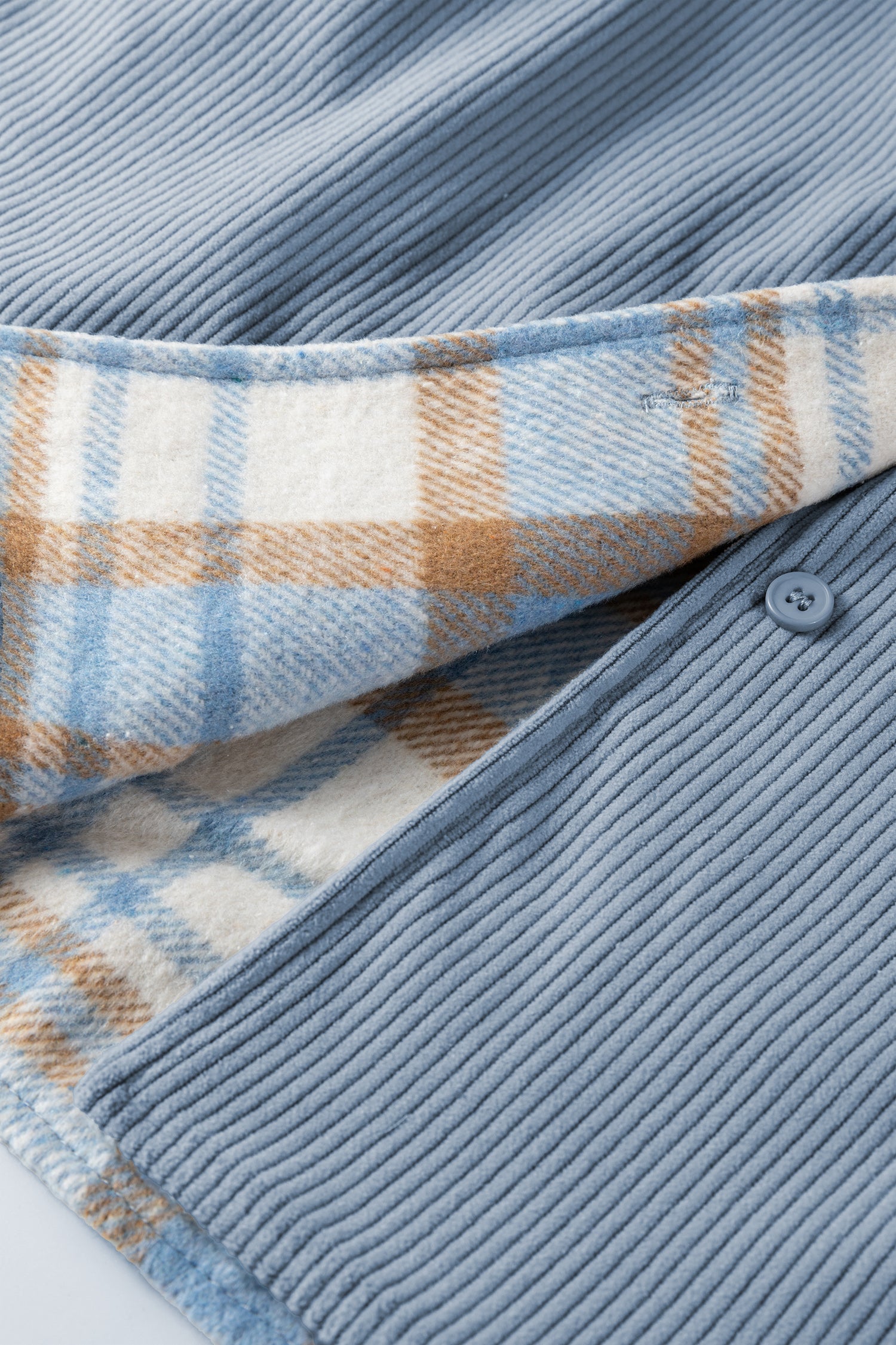 Stone Blue Plaid Corduroy Reversible Button Up Shacket-Outerwear/Plaid Shackets-[Adult]-[Female]-2022 Online Blue Zone Planet