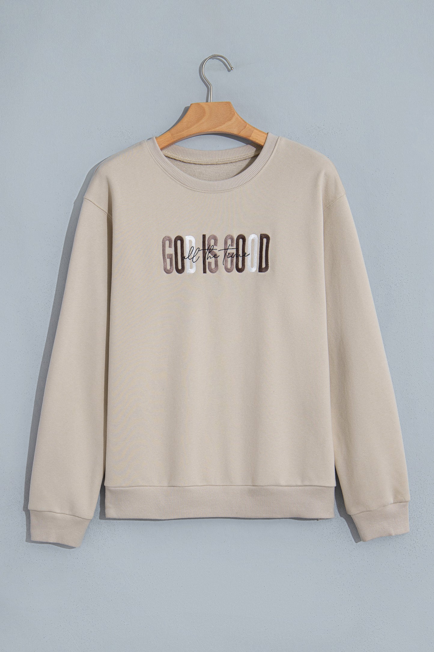 Jet Stream GOD IS GOOD Western Embroidered Letter Crewneck Pullover Sweatshirt-Tops/Sweatshirts & Hoodies-[Adult]-[Female]-2022 Online Blue Zone Planet