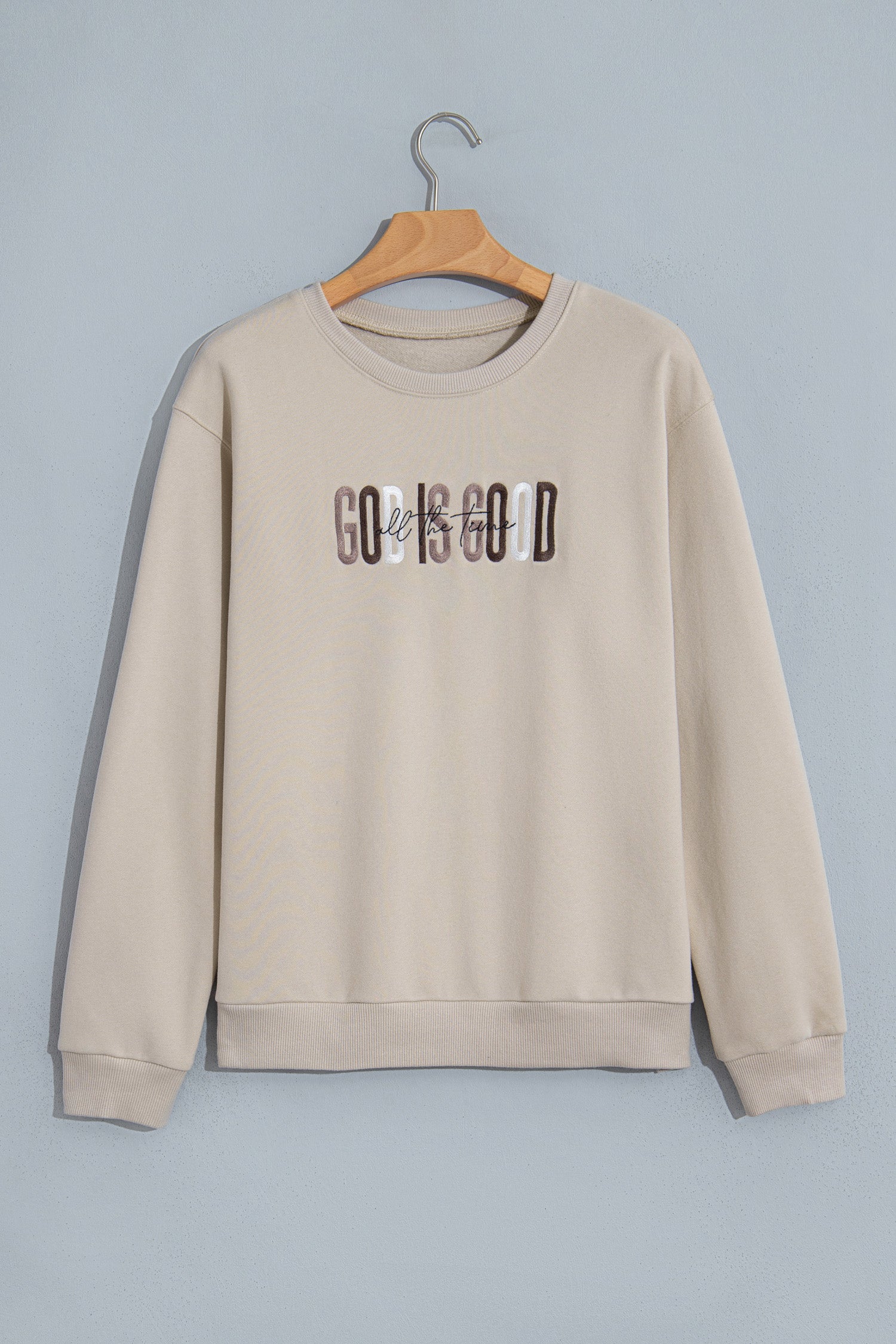 Jet Stream GOD IS GOOD Western Embroidered Letter Crewneck Pullover Sweatshirt-Tops/Sweatshirts & Hoodies-[Adult]-[Female]-2022 Online Blue Zone Planet