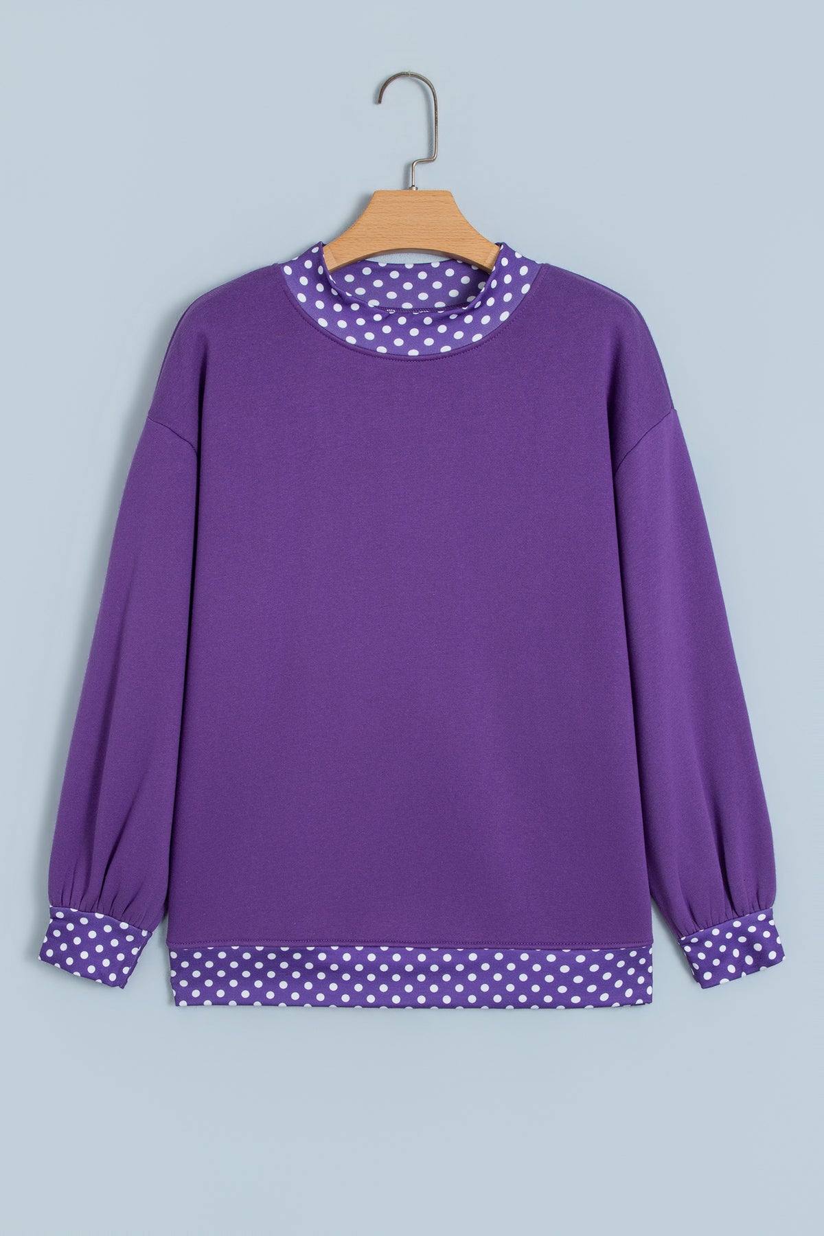 Tillandsia Purple Colorblock Polka Dot Contrast Trim Oversized Sweatshirt-Tops/Sweatshirts & Hoodies-[Adult]-[Female]-2022 Online Blue Zone Planet
