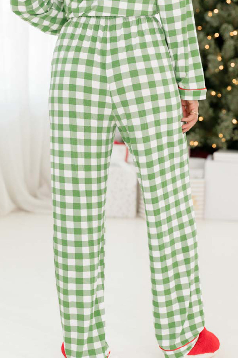 Light Green Christmas Plaid Print Shirt and Pants Pajama Set-Loungewear & Sleepwear/Sleepwear-[Adult]-[Female]-2022 Online Blue Zone Planet