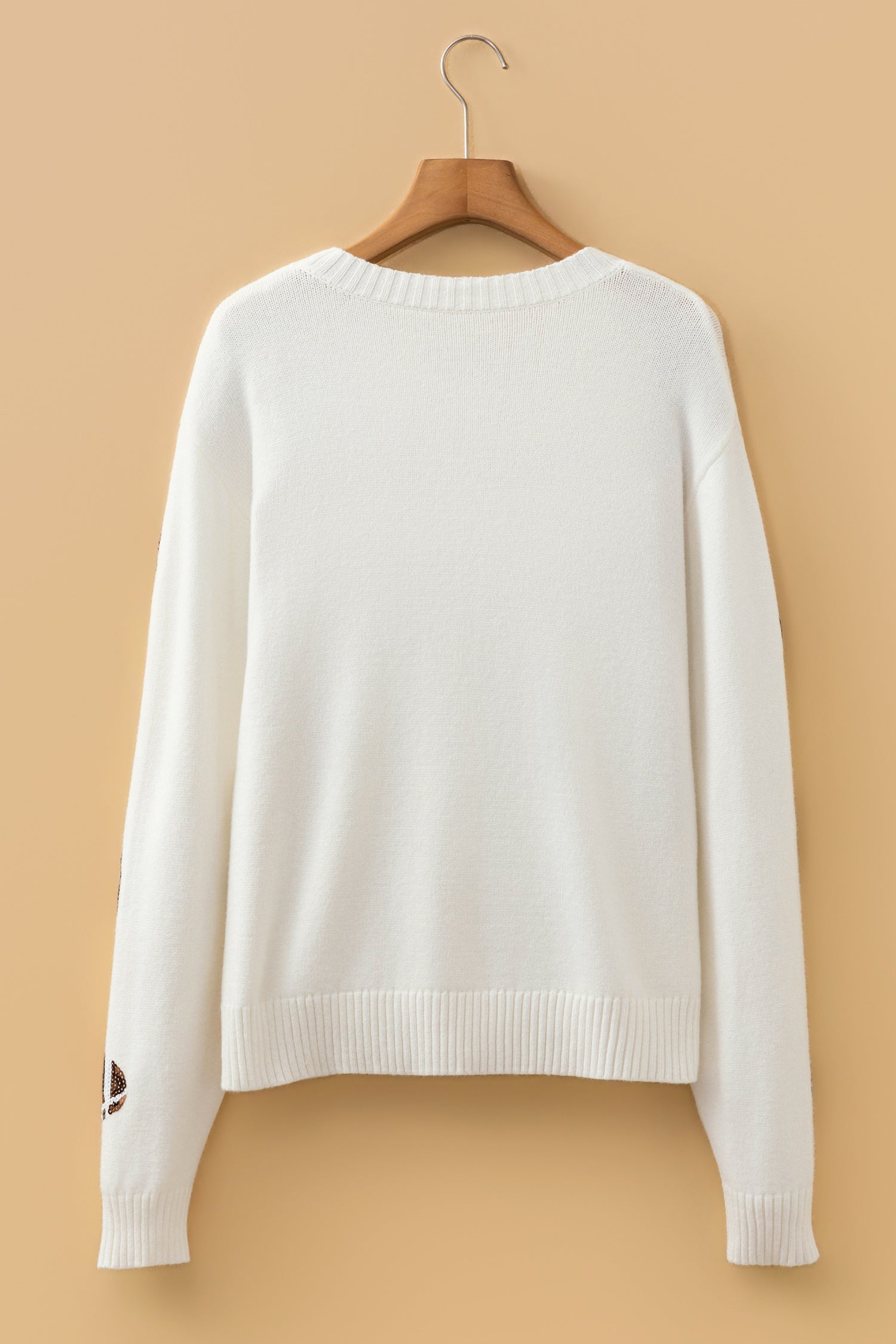 Beige Sequin Football Print Round Neck Long Sleeve Loose Fit Sweater-Sweaters & Cardigans/Sweaters-[Adult]-[Female]-2022 Online Blue Zone Planet