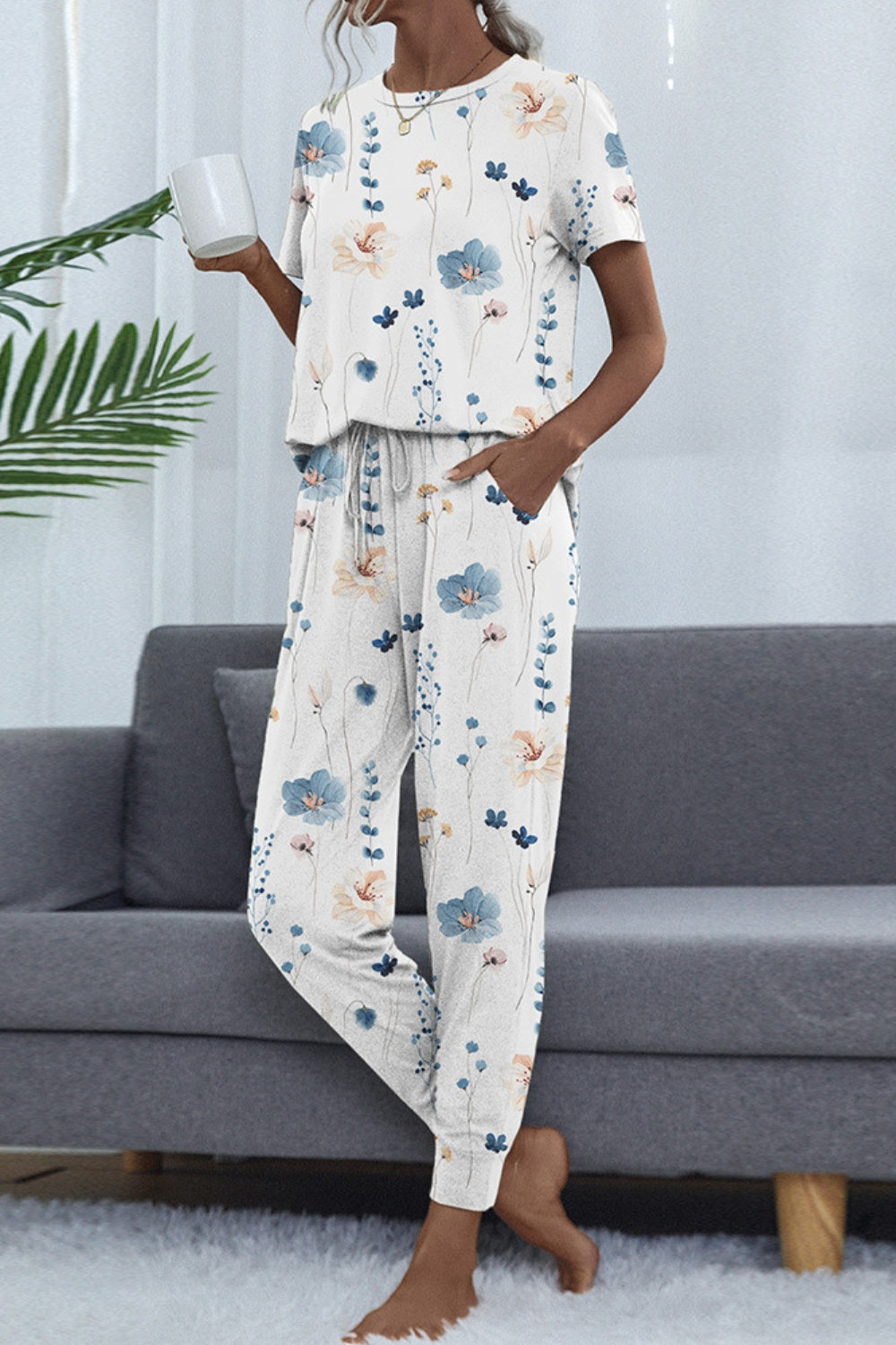 Shiny Printed Round Neck Top and Pants Set-TOPS / DRESSES-[Adult]-[Female]-2022 Online Blue Zone Planet