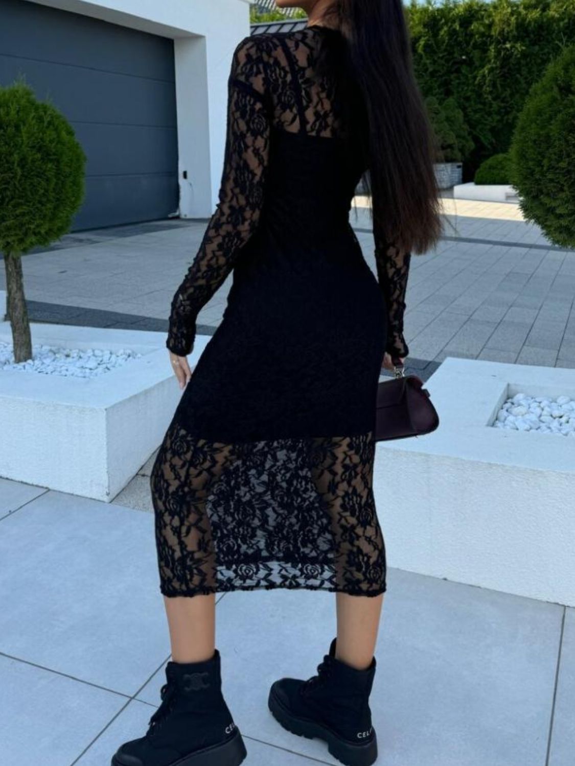 Blue Zone Planet | Lace Round Neck Long Sleeve Midi Dress-TOPS / DRESSES-[Adult]-[Female]-2022 Online Blue Zone Planet