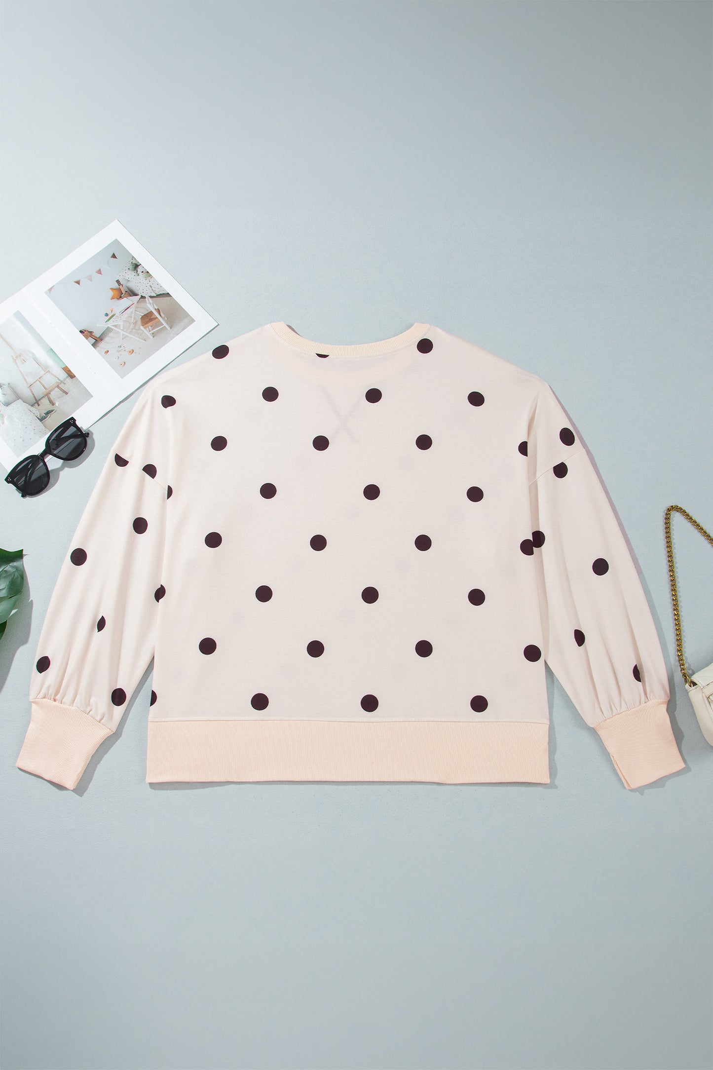 Yellow Round Neck Long Sleeve Polka Dot Plus Size Top-Plus Size/Plus Size Sweatshirts & Hoodies-[Adult]-[Female]-2022 Online Blue Zone Planet