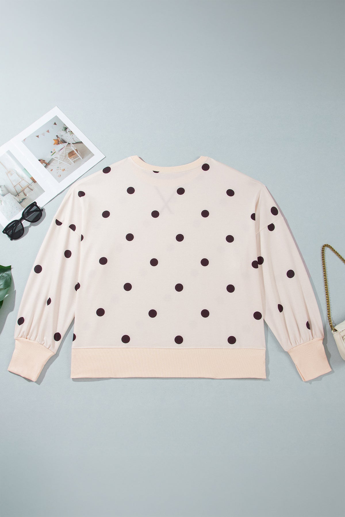 Yellow Round Neck Long Sleeve Polka Dot Plus Size Top-Plus Size/Plus Size Sweatshirts & Hoodies-[Adult]-[Female]-2022 Online Blue Zone Planet
