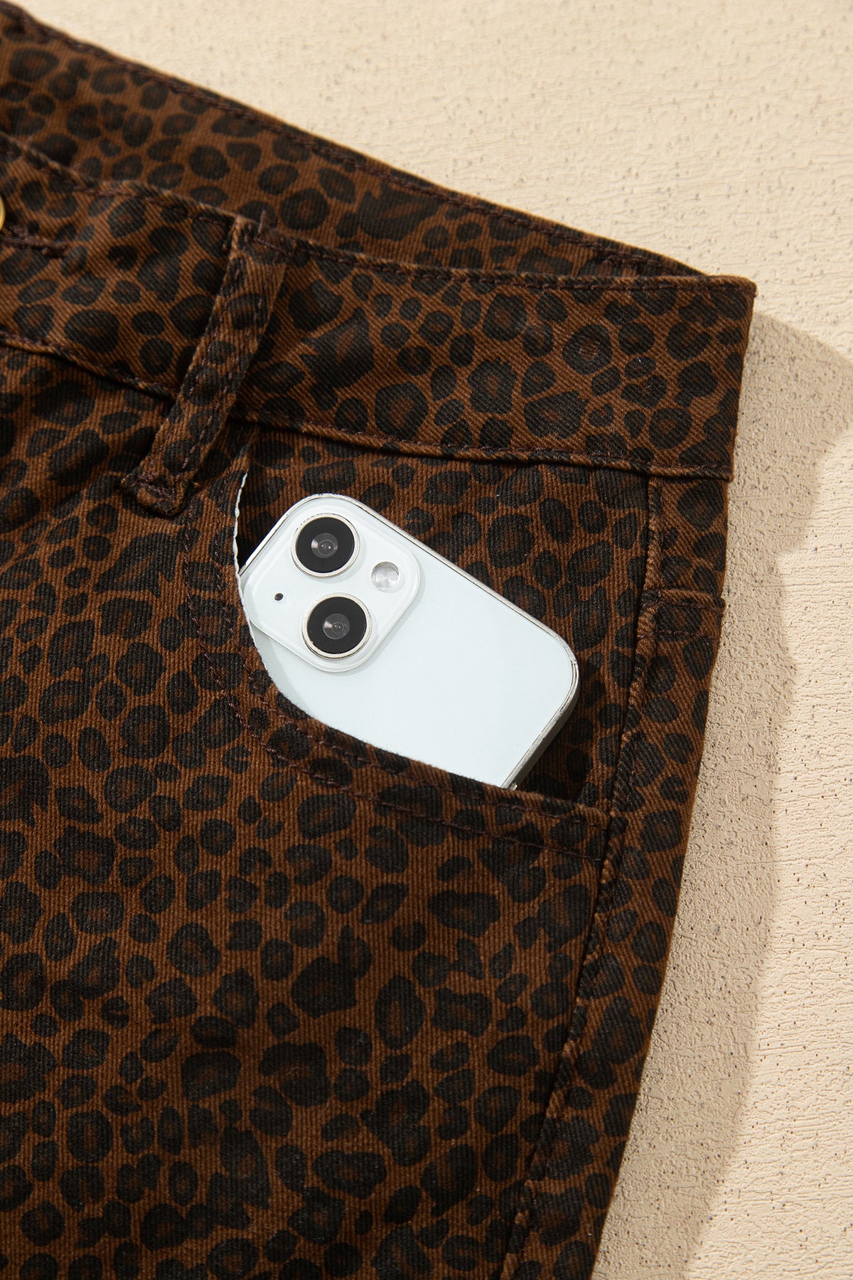 Brown Casual Leopard Print Full-Length Regular Fit Jeans-TOPS / DRESSES-[Adult]-[Female]-2022 Online Blue Zone Planet
