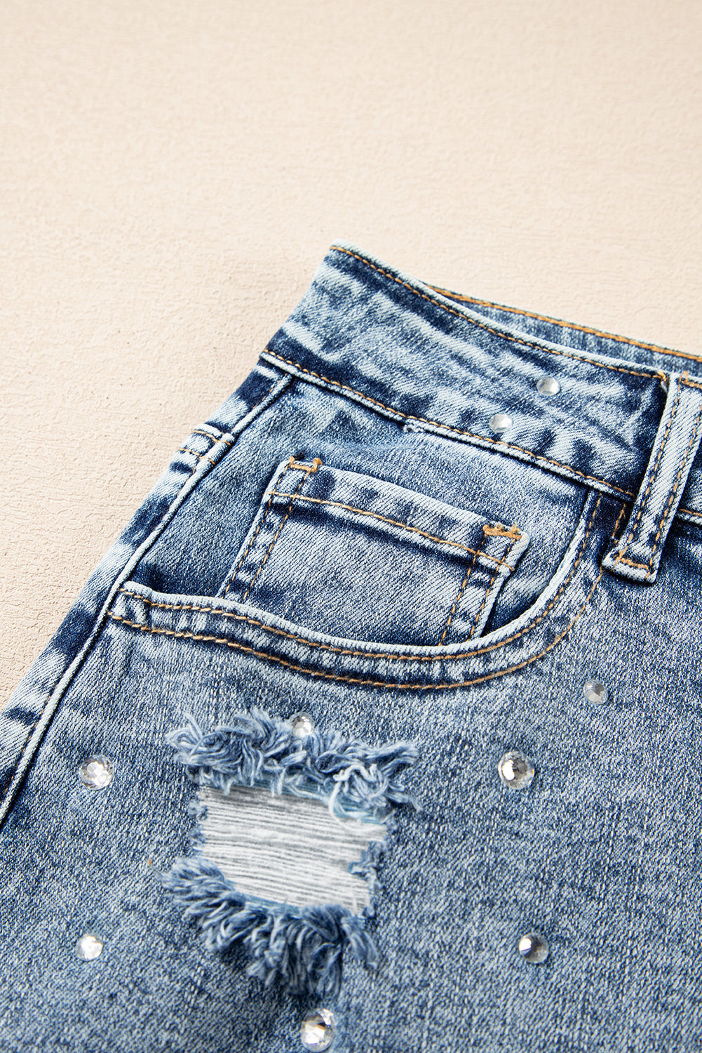 Dusk Blue Rhinestone Distressed Denim High Waist Mini Skirt-Bottoms/Skirts & Petticoat-[Adult]-[Female]-2022 Online Blue Zone Planet