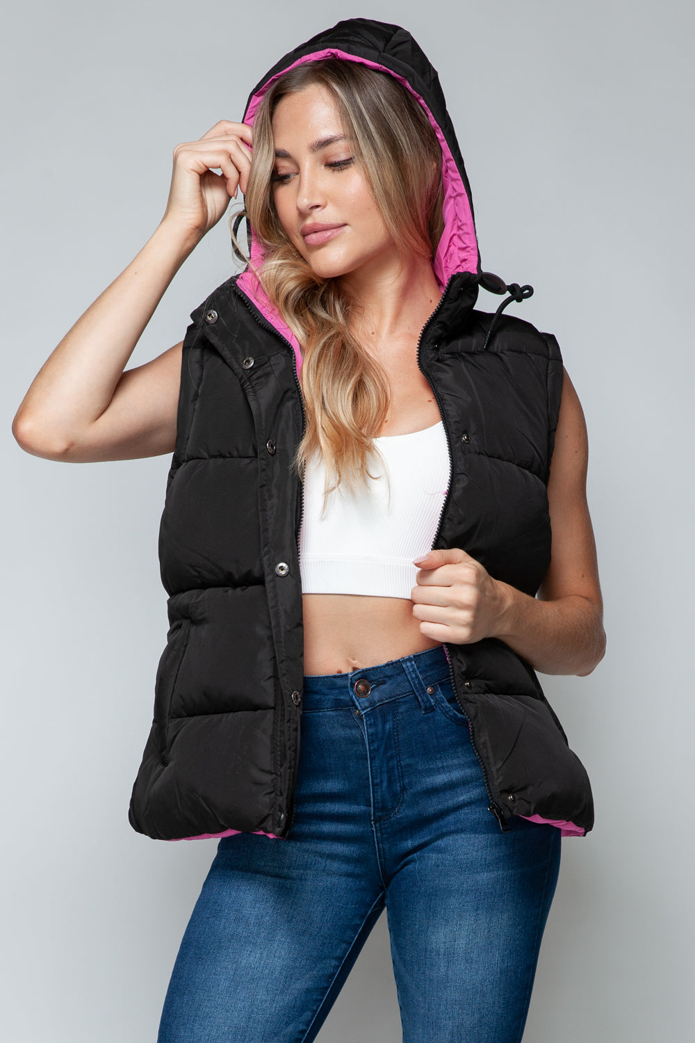 Snobbish Snap and Zip Closure Hooded Vest-TOPS / DRESSES-[Adult]-[Female]-2022 Online Blue Zone Planet