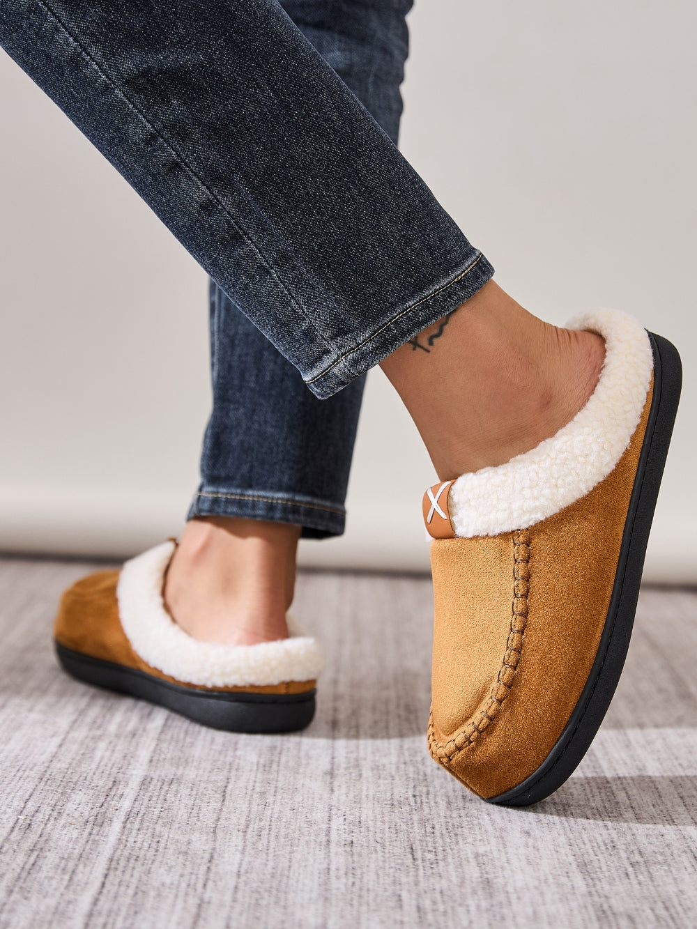 Contrast Round Toe Flat Slippers-SLIPPERS-[Adult]-[Female]-2022 Online Blue Zone Planet