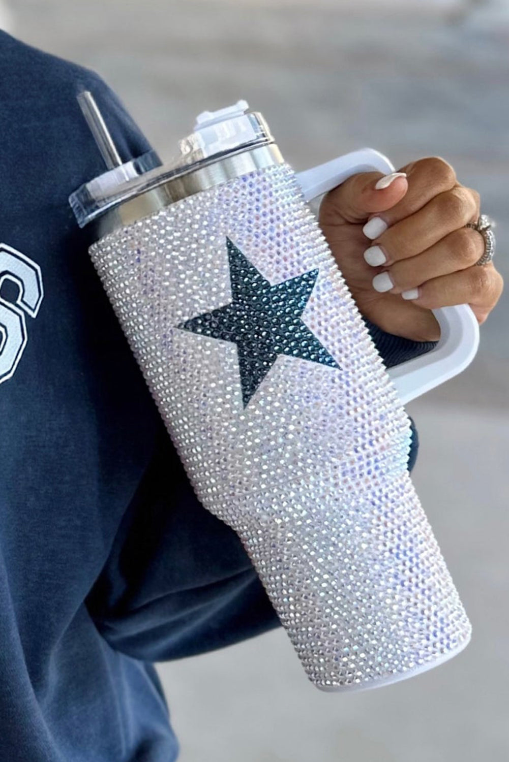White 40oz Star Shape Full Rhinestone Stainless Portable Cup-Cups-[Adult]-[Female]-2022 Online Blue Zone Planet