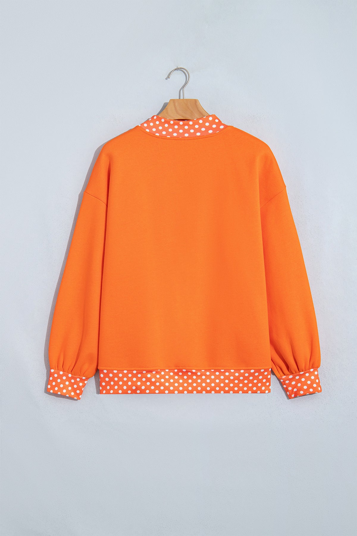 Grapefruit Orange Polka Dot Letter Print Contrast Trim Mock Neck Sweatshirt-Tops/Sweatshirts & Hoodies-[Adult]-[Female]-2022 Online Blue Zone Planet