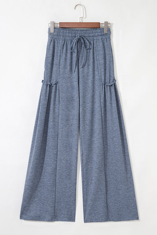 High Frilled Detail Wide Leg High Waist Knit Pants-Bottoms/Pants & Culotte-[Adult]-[Female]-2022 Online Blue Zone Planet