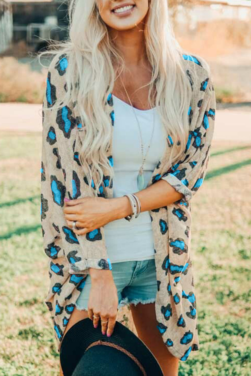 Printed Open Front Half Sleeve Cardigan-TOPS / DRESSES-[Adult]-[Female]-Pastel Blue-L-2022 Online Blue Zone Planet