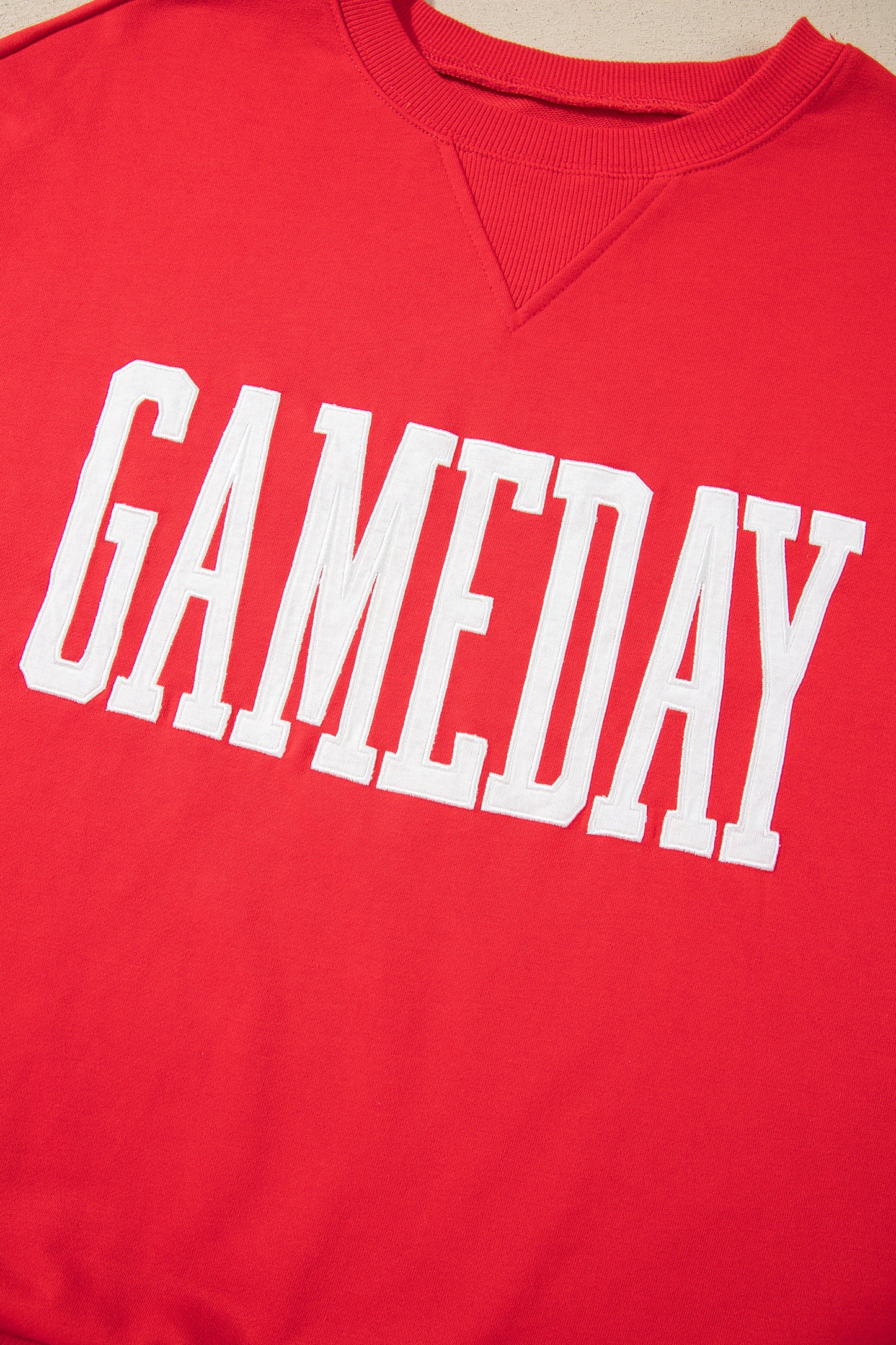 Fiery Red GAMEDAY Embroidered Patch Pattern Casual Shift Sweatshirt-Tops/Sweatshirts & Hoodies-[Adult]-[Female]-2022 Online Blue Zone Planet