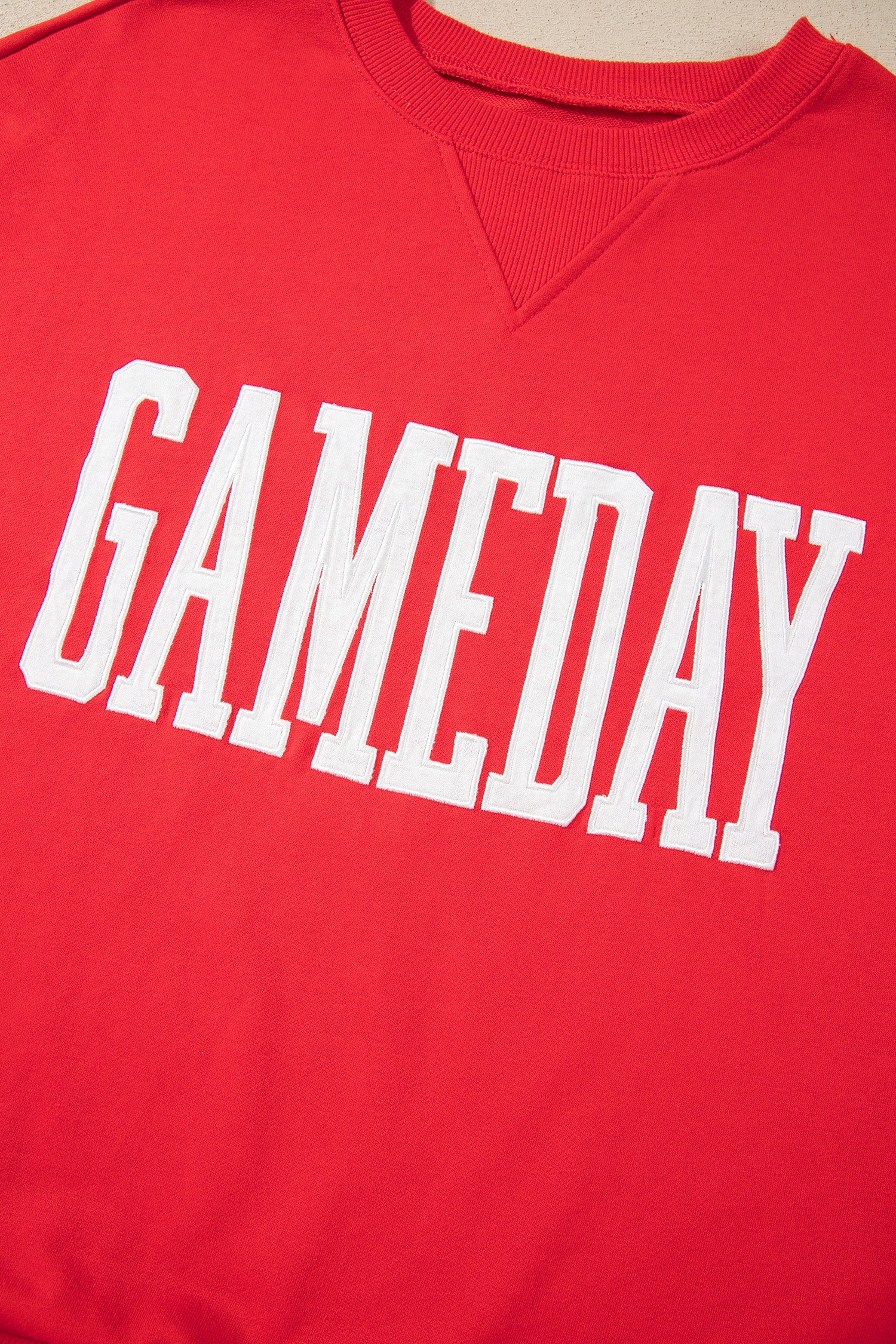 Fiery Red GAMEDAY Embroidered Patch Pattern Casual Shift Sweatshirt-Tops/Sweatshirts & Hoodies-[Adult]-[Female]-2022 Online Blue Zone Planet