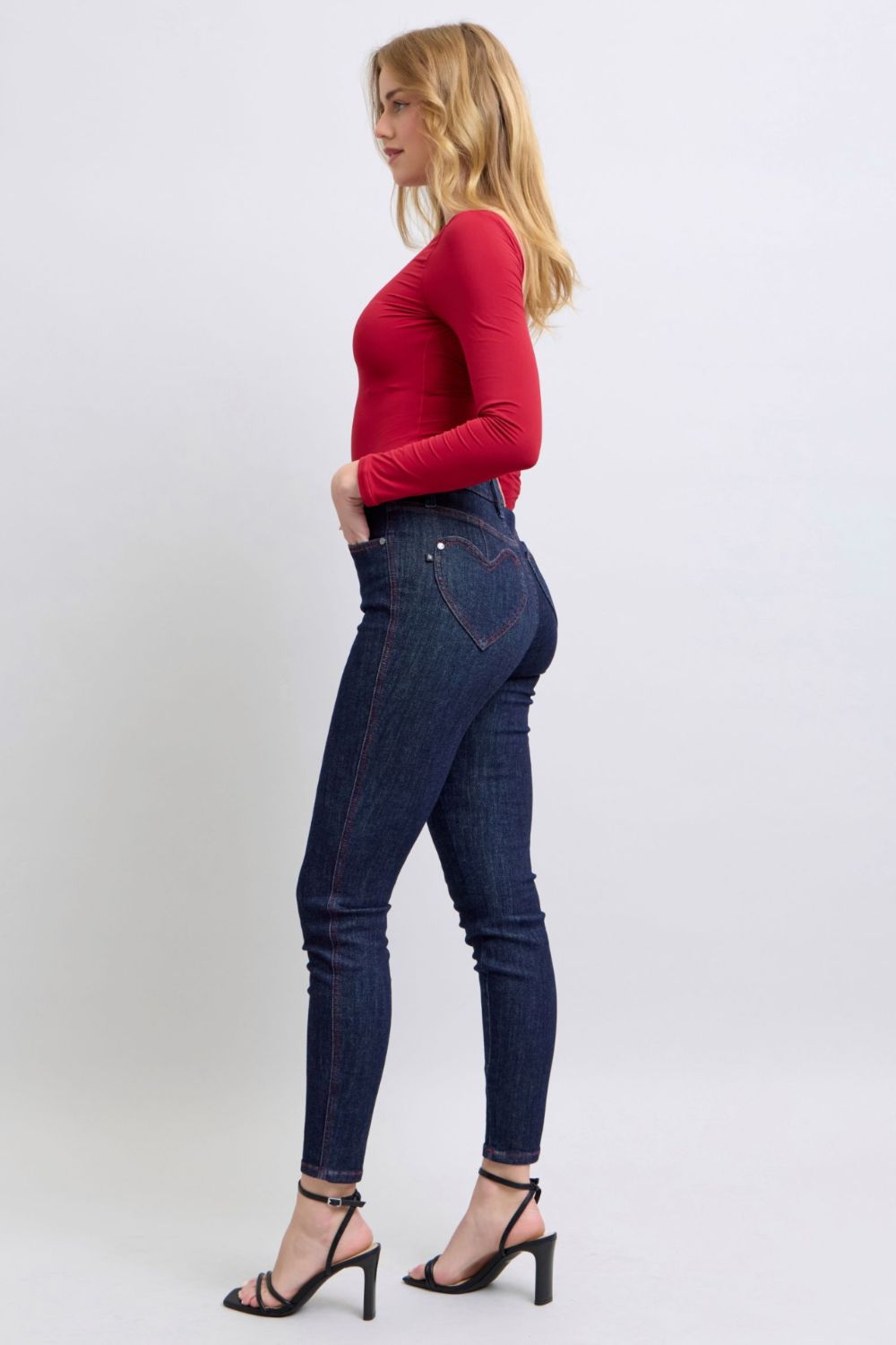 Blue Zone Planet | Judy Blue Full Size Heart Shaped Back Pockets Skinny Jeans-BOTTOMS SIZES SMALL MEDIUM LARGE-[Adult]-[Female]-2022 Online Blue Zone Planet