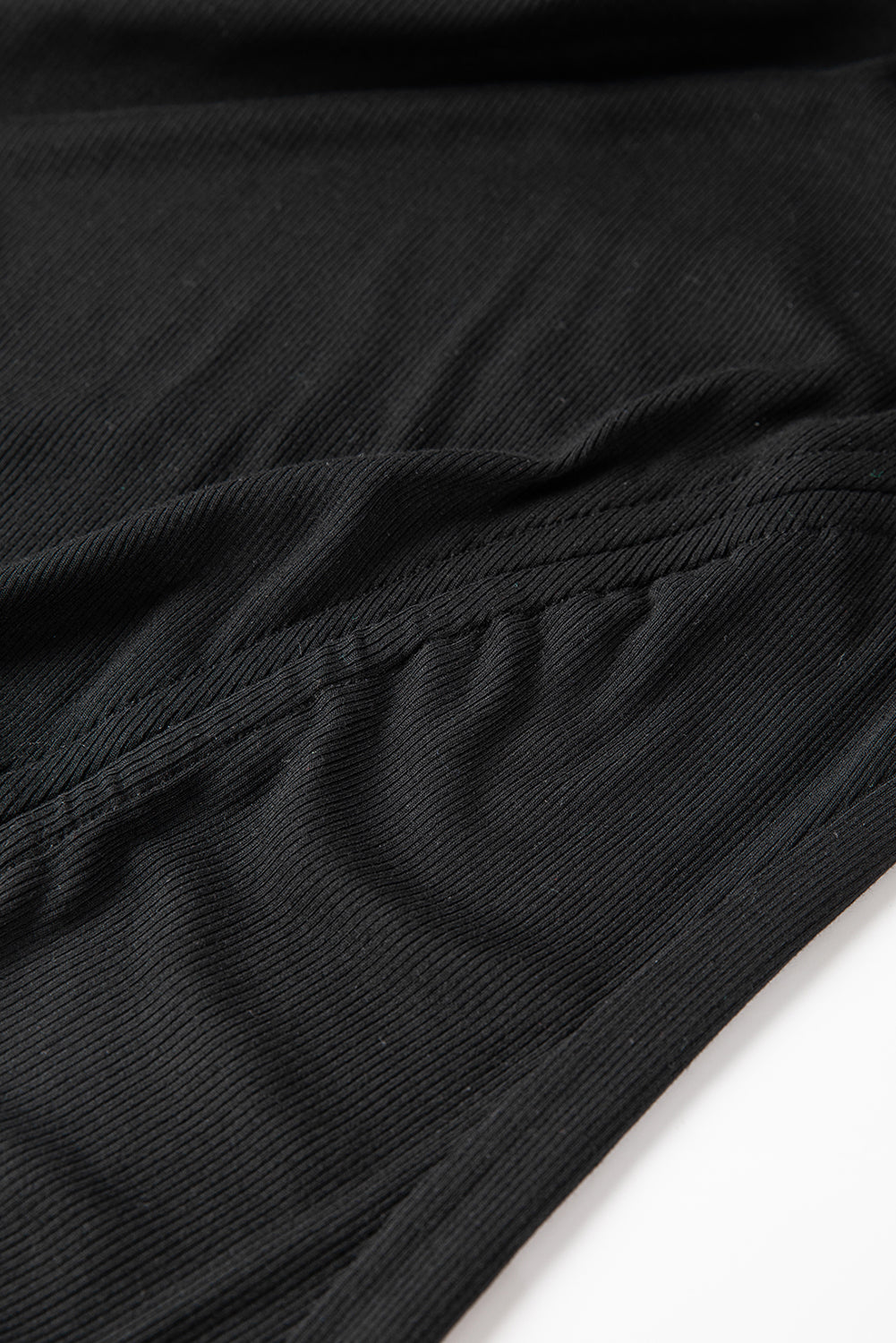 Black Drawstring Ruched Side Split Ribbed Midi Dress