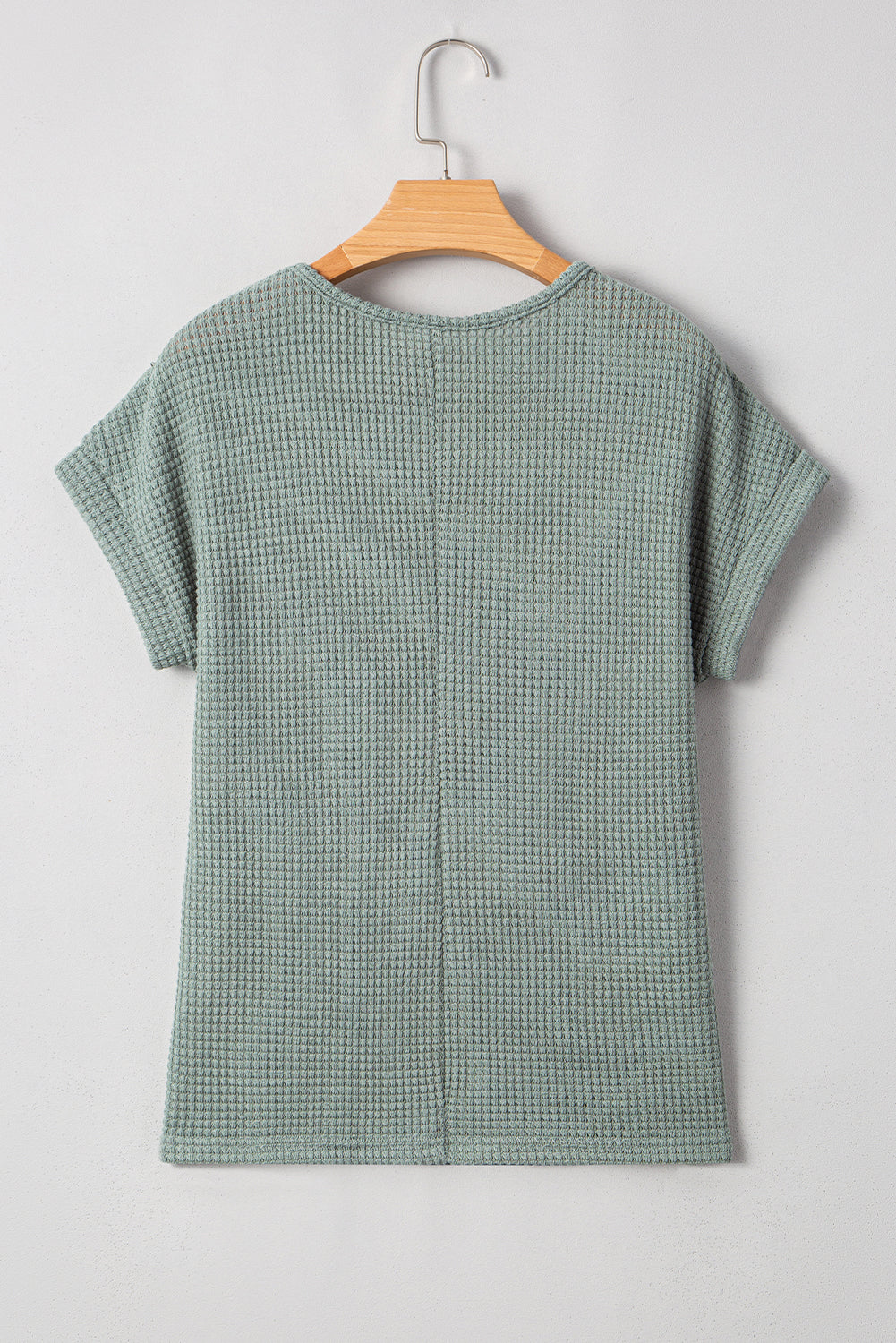 Mist Green Lace Patchwork Waffle Short Sleeve Top-Tops/Tops & Tees-[Adult]-[Female]-2022 Online Blue Zone Planet
