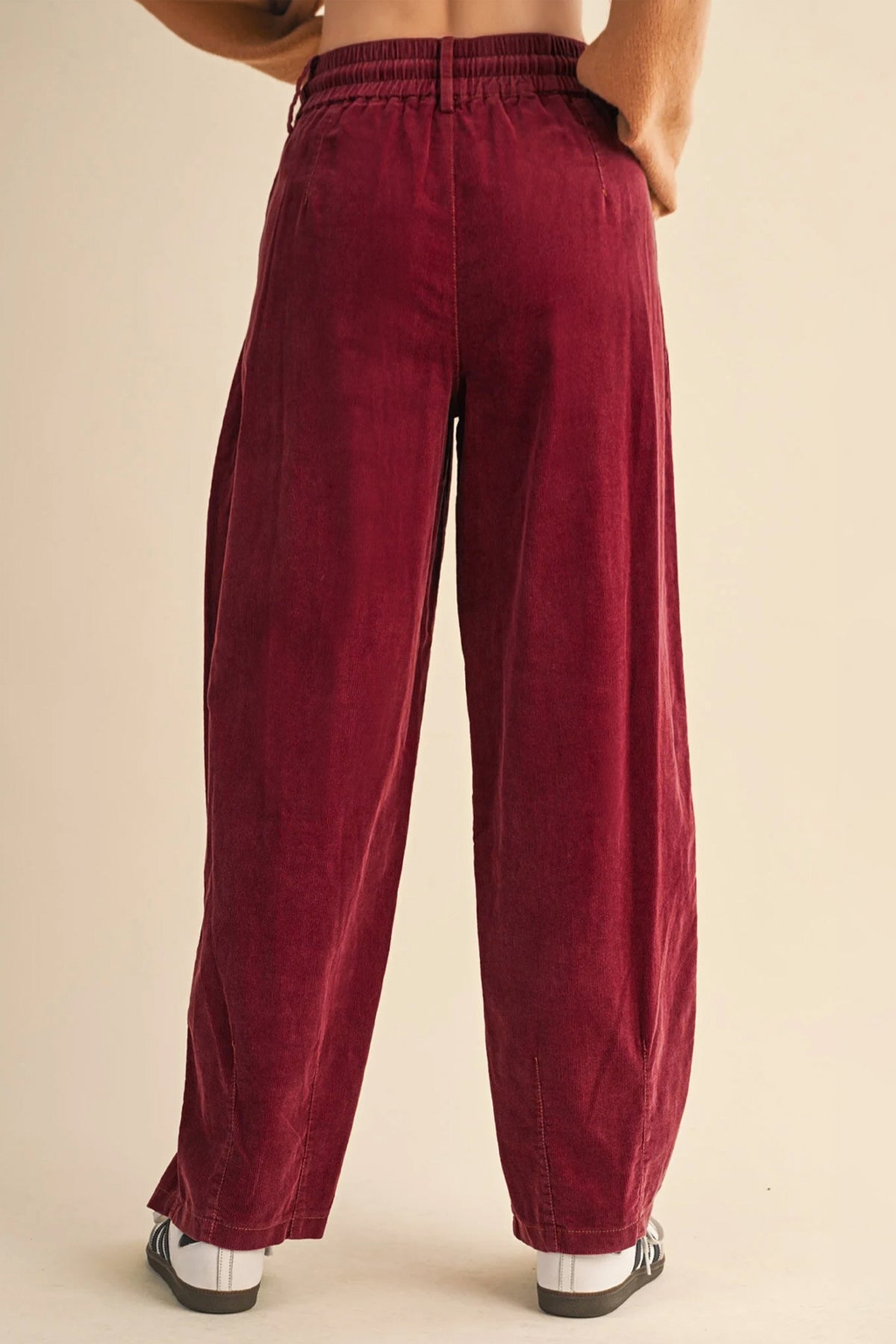 Racing Red Elastic Waist Drawstring Corduroy Casual Pants-Bottoms/Pants & Culotte-[Adult]-[Female]-2022 Online Blue Zone Planet