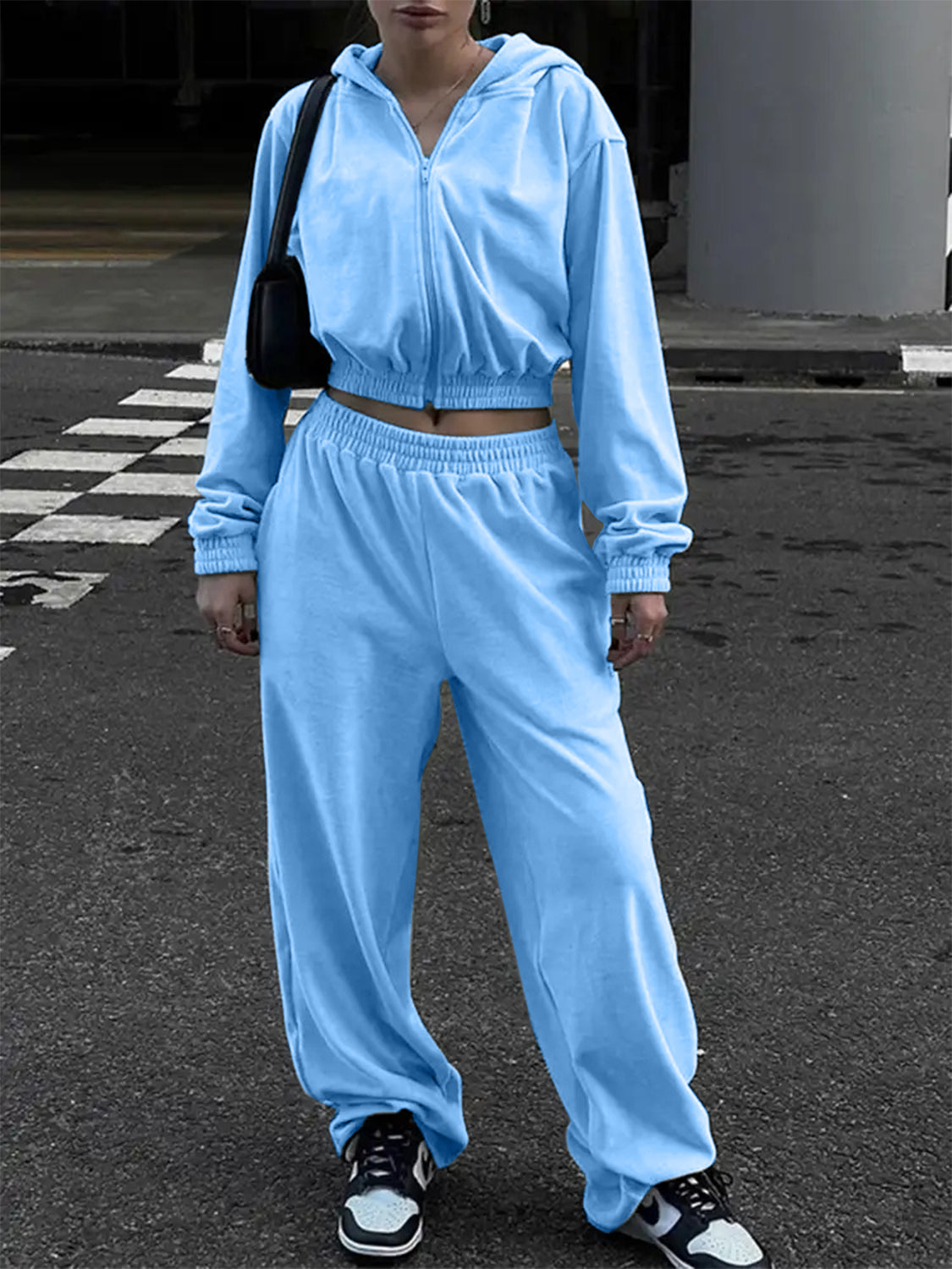 Zip Up Hoodie and Pocketed Pants Set-TOPS / DRESSES-[Adult]-[Female]-Pastel Blue-S-2022 Online Blue Zone Planet