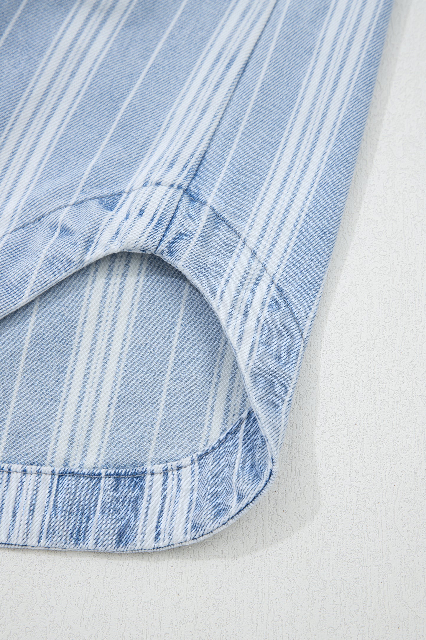 Sky Blue Stripe Boyfriend Chest Pocket Classic Denim Shacket-Outerwear/Denim jackets-[Adult]-[Female]-2022 Online Blue Zone Planet