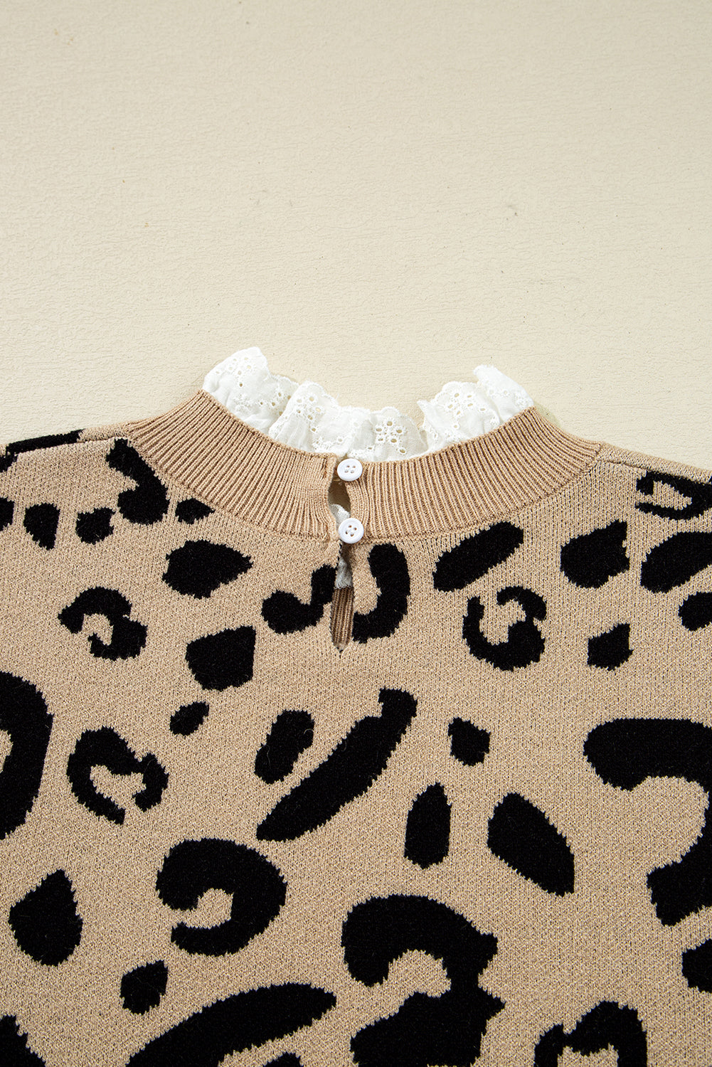 Brown Leopard Pattern Lace Ribbed Detail Button Cuffed Sweater-TOPS / DRESSES-[Adult]-[Female]-2022 Online Blue Zone Planet
