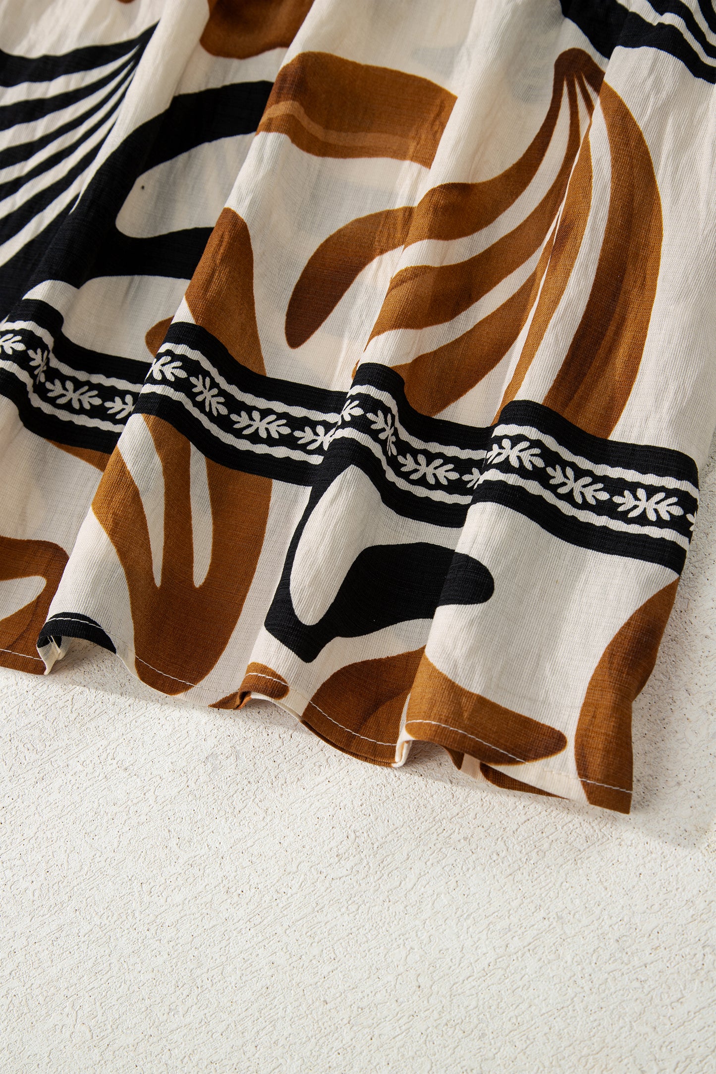 White Plus Size Abstract Print Contrast Collar Split Neck Shift Long Dress-TOPS / DRESSES-[Adult]-[Female]-2022 Online Blue Zone Planet