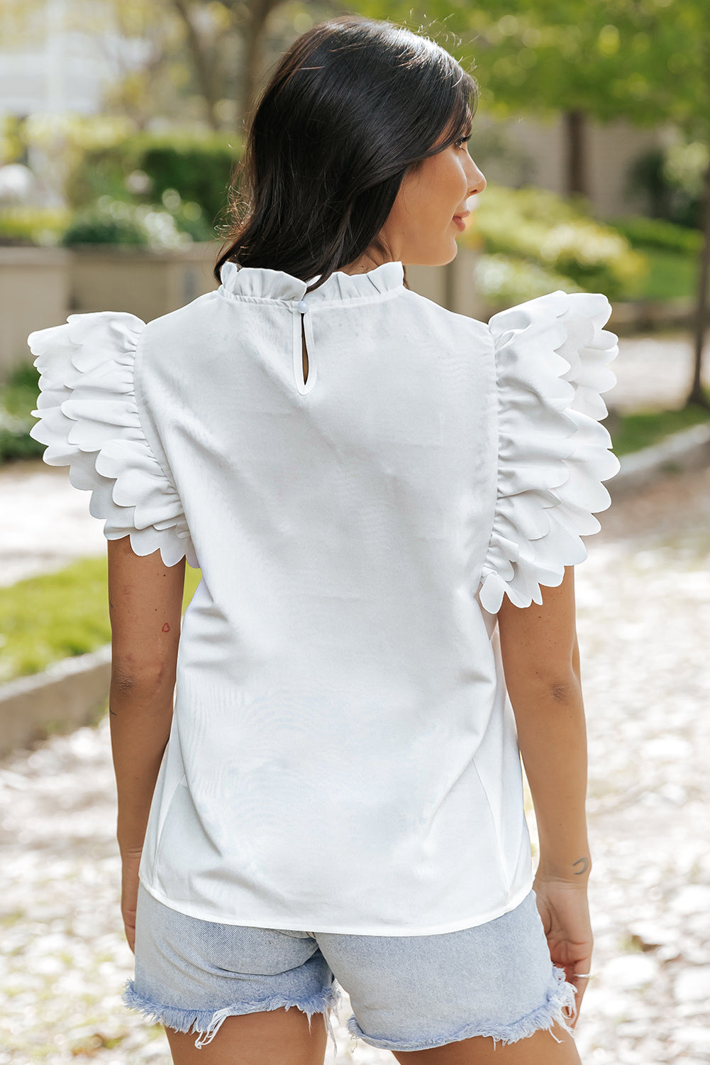 Bright Pink Solid Color Scalloped Ruffle Sleeve Top-Tops/Tops & Tees-[Adult]-[Female]-2022 Online Blue Zone Planet