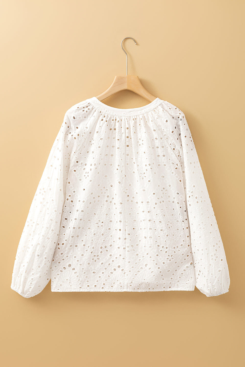 White Eyelet Embroidered Puff Sleeve V Neck Blouse-Blouses-[Adult]-[Female]-2022 Online Blue Zone Planet