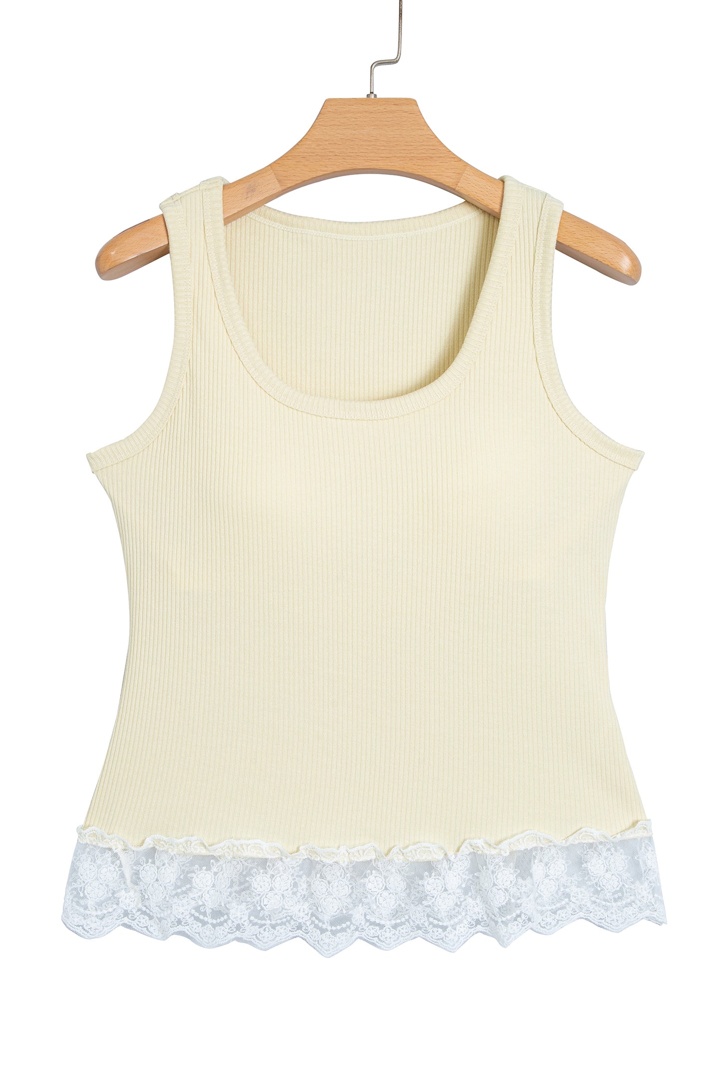 Beige Ribbed Knit Sweet Lace Hem Vest-Tops/Tank Tops-[Adult]-[Female]-2022 Online Blue Zone Planet