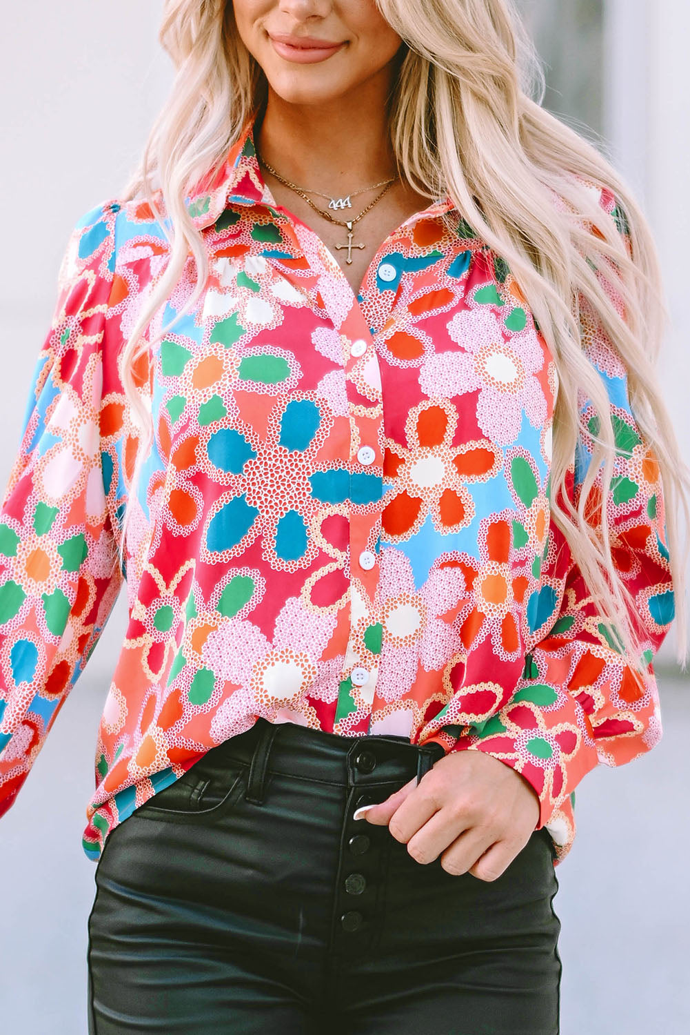 Multicolor Floral Print Bubble Sleeve Shirt-Sale (50% OFF)/30% OFF-[Adult]-[Female]-2022 Online Blue Zone Planet