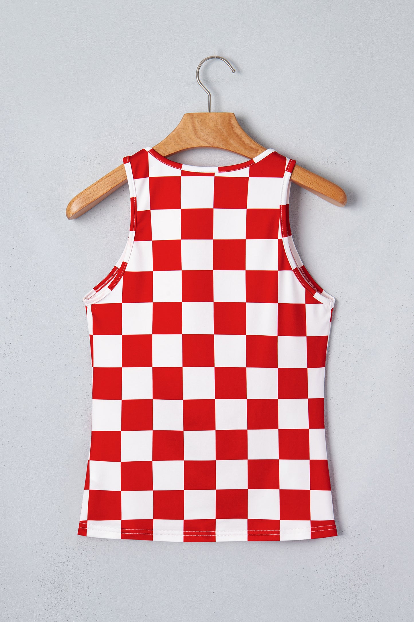 Red Checkerboard Printed Slim Tank Top-Tops/Tank Tops-[Adult]-[Female]-2022 Online Blue Zone Planet