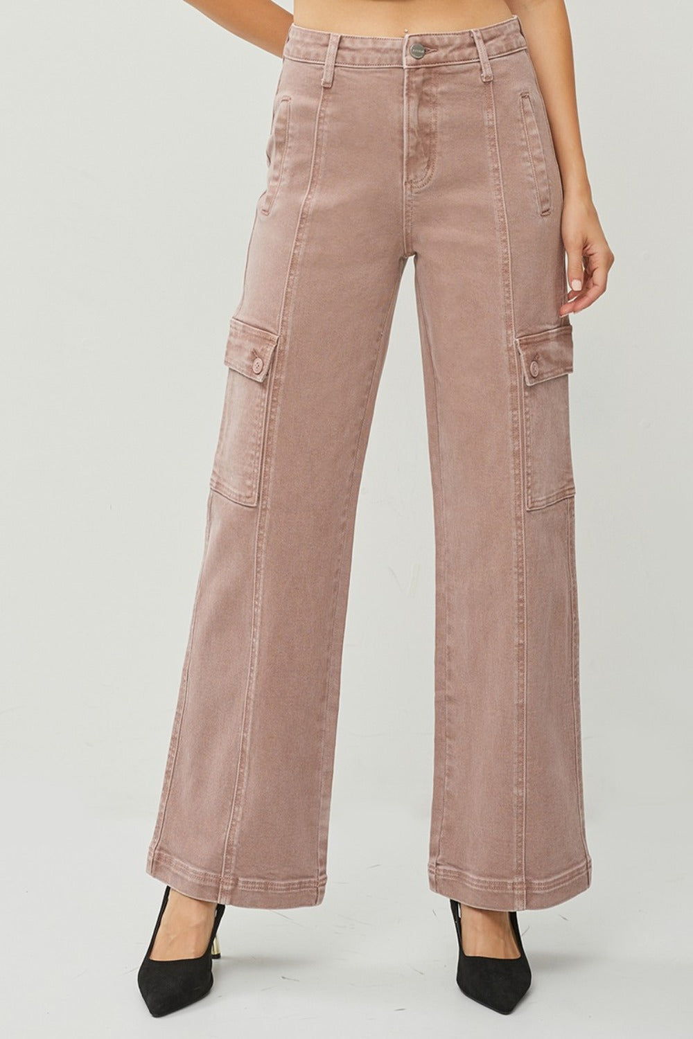 RISEN Full Size High Rise Wide Leg Cargo Jeans-BOTTOMS SIZES SMALL MEDIUM LARGE-[Adult]-[Female]-Mauve-0(24)-2022 Online Blue Zone Planet