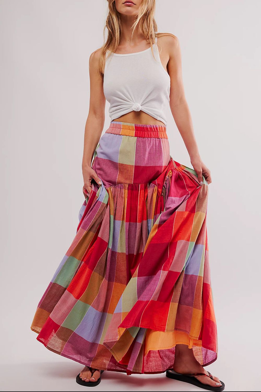 Color Block Elastic Waist Maxi Skirt-BOTTOMS SIZES SMALL MEDIUM LARGE-[Adult]-[Female]-2022 Online Blue Zone Planet