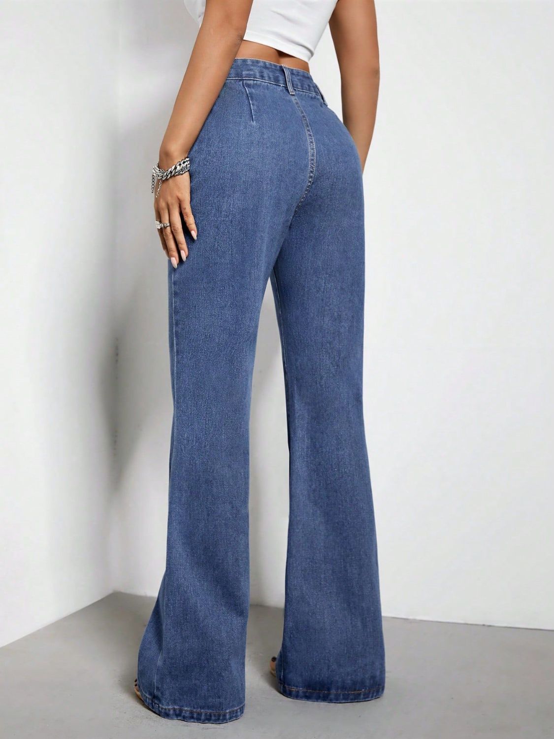 Bootcut Jeans with Pockets-BOTTOM SIZES SMALL MEDIUM LARGE-[Adult]-[Female]-2022 Online Blue Zone Planet