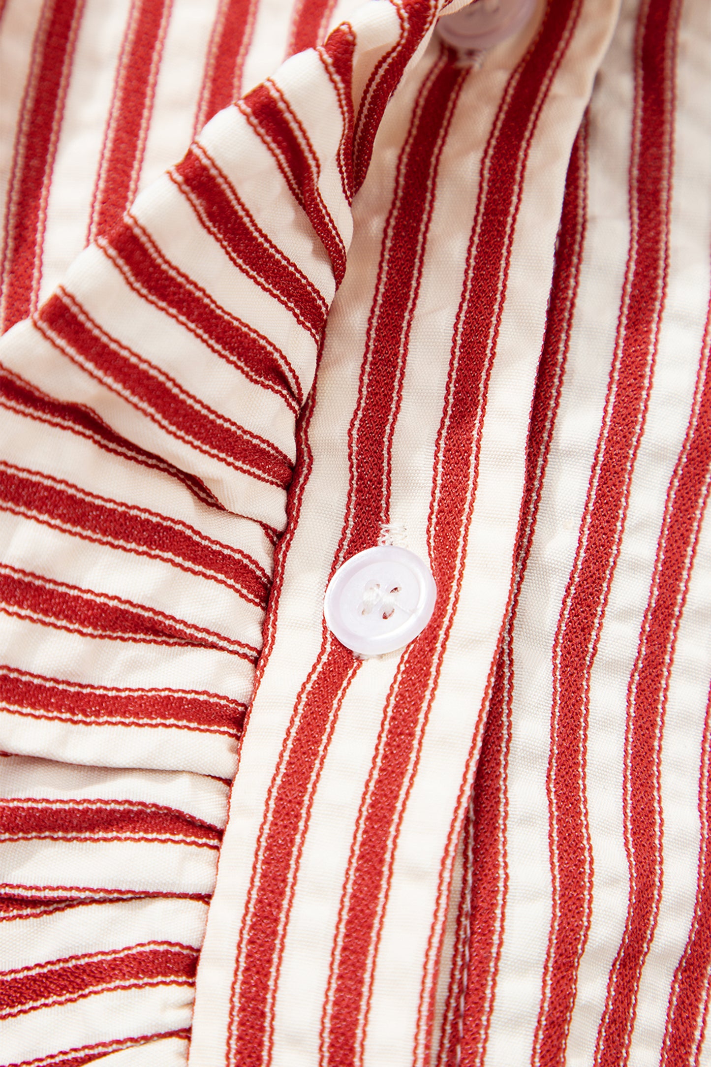 Red Stripe Textured Ruffle Trim Button-Up Long Sleeve Shirt-Tops/Blouses & Shirts-[Adult]-[Female]-2022 Online Blue Zone Planet