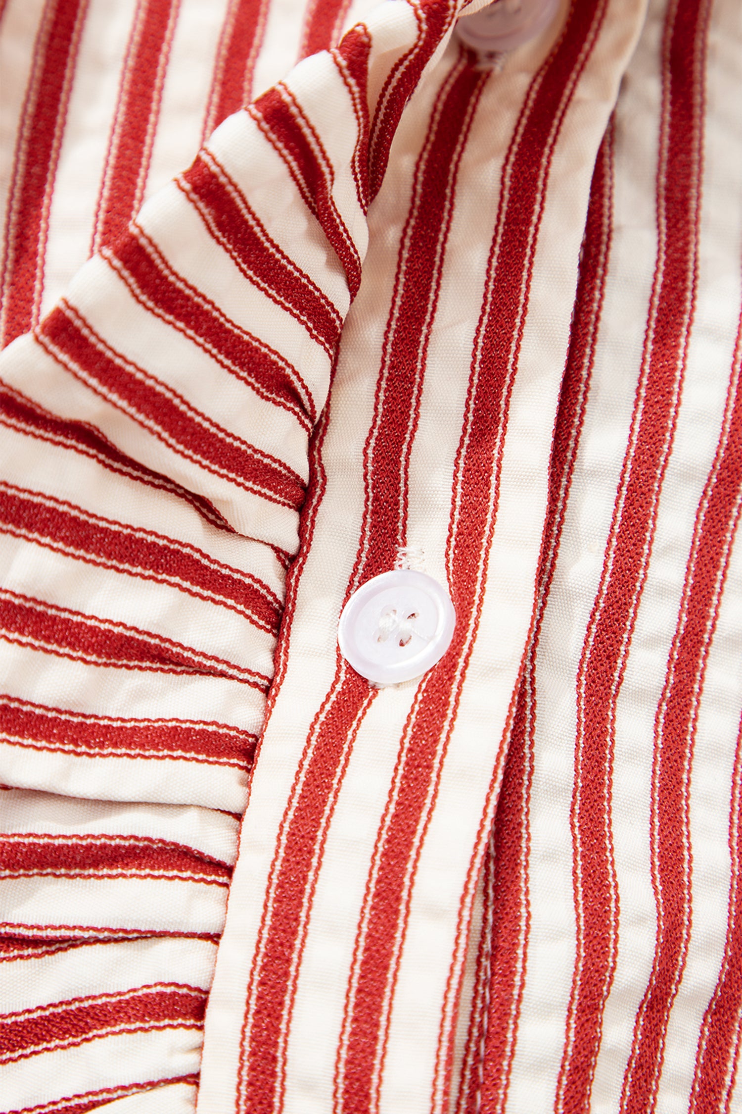 Red Stripe Textured Ruffle Trim Button-Up Long Sleeve Shirt-Tops/Blouses & Shirts-[Adult]-[Female]-2022 Online Blue Zone Planet