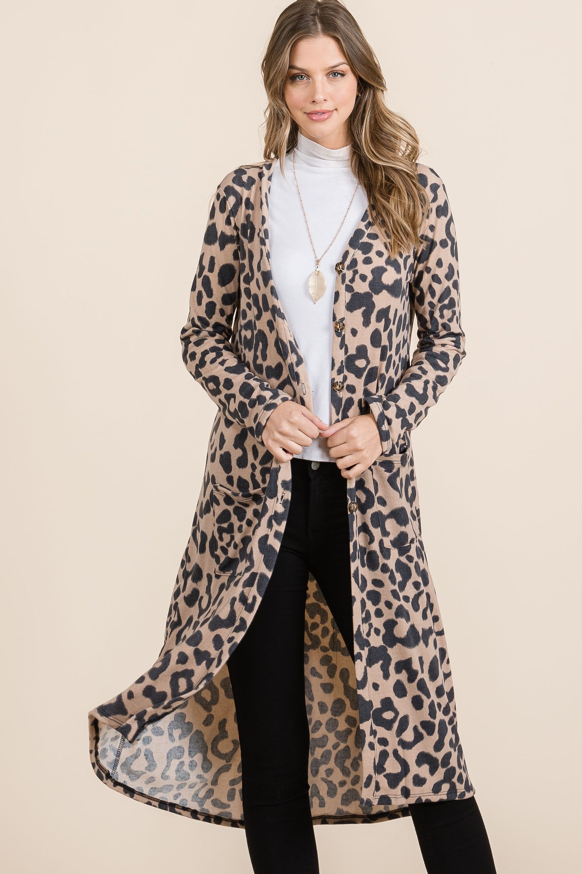 Celeste Full Size Leopard V-Neck Long Sleeve Cardigan-TOPS / DRESSES-[Adult]-[Female]-Mocha Leopard-S-2022 Online Blue Zone Planet