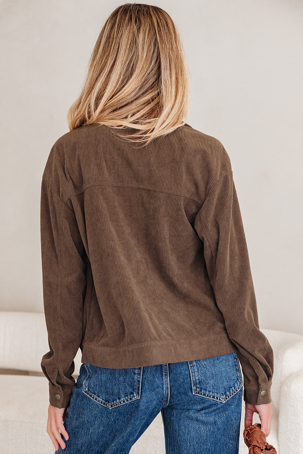 Dark Khaki Button Zip Up Lapel Collar Corduroy Jacket-Outerwear/Jackets-[Adult]-[Female]-2022 Online Blue Zone Planet