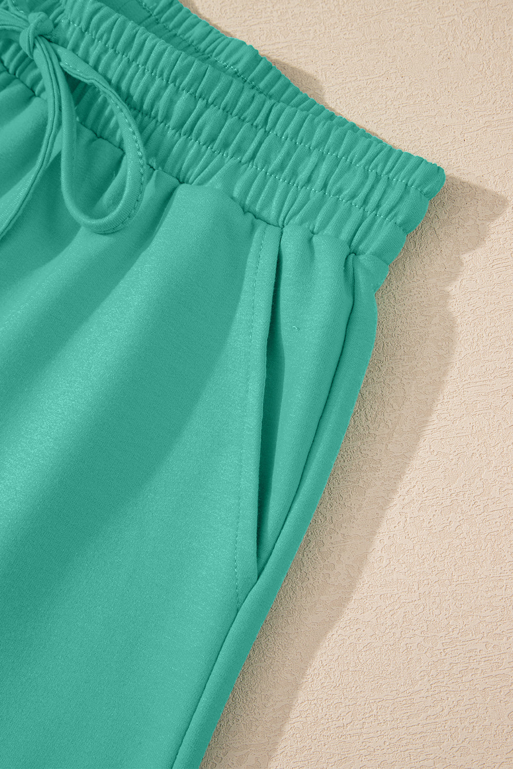 Sea Green Solid Loose V Neck Half Sleeve Tee and Shorts-Two Piece Sets/Short Sets-[Adult]-[Female]-2022 Online Blue Zone Planet