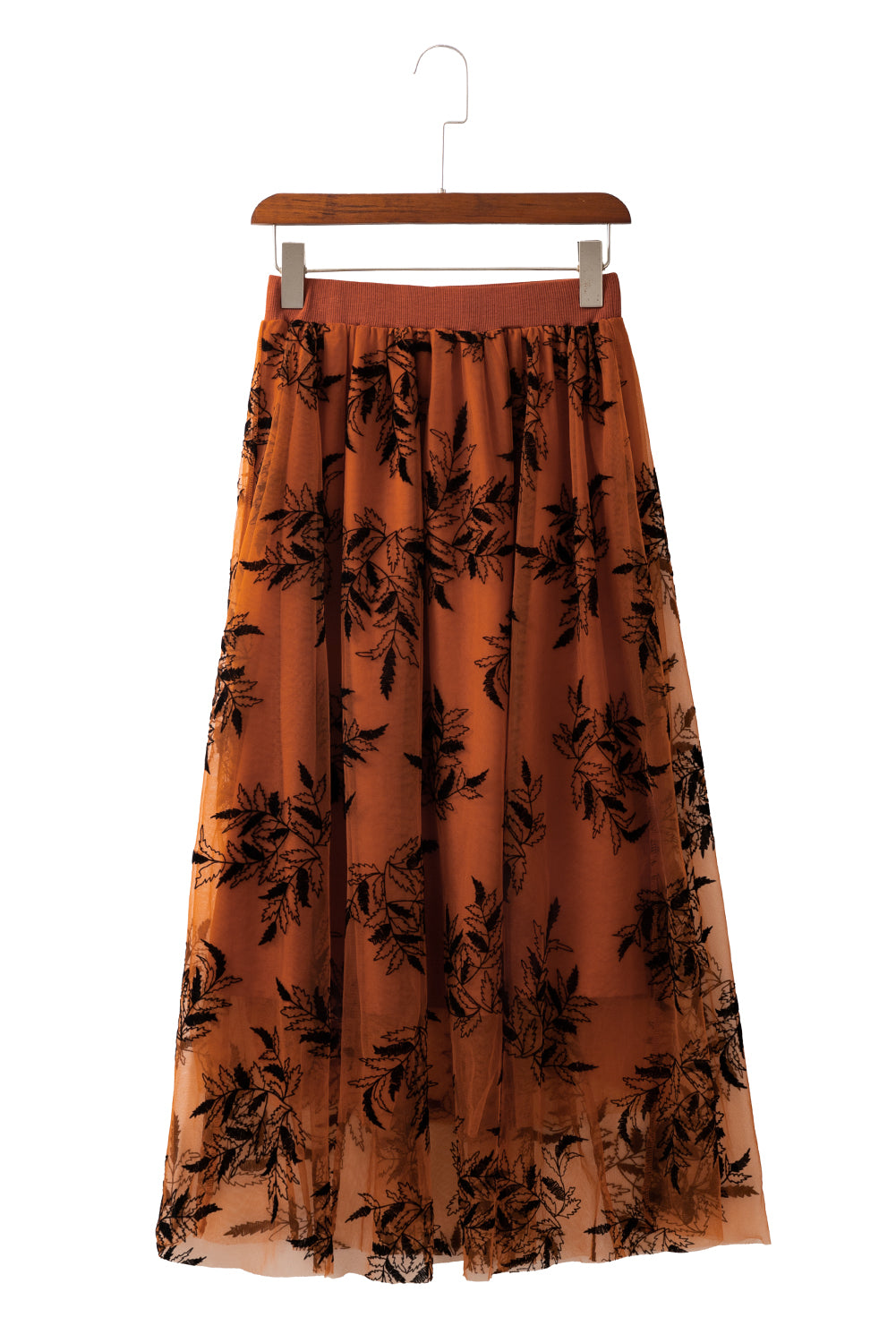 Gold Flame Floral Leaves Embroidered High Waist Maxi Skirt-Skirts-[Adult]-[Female]-2022 Online Blue Zone Planet